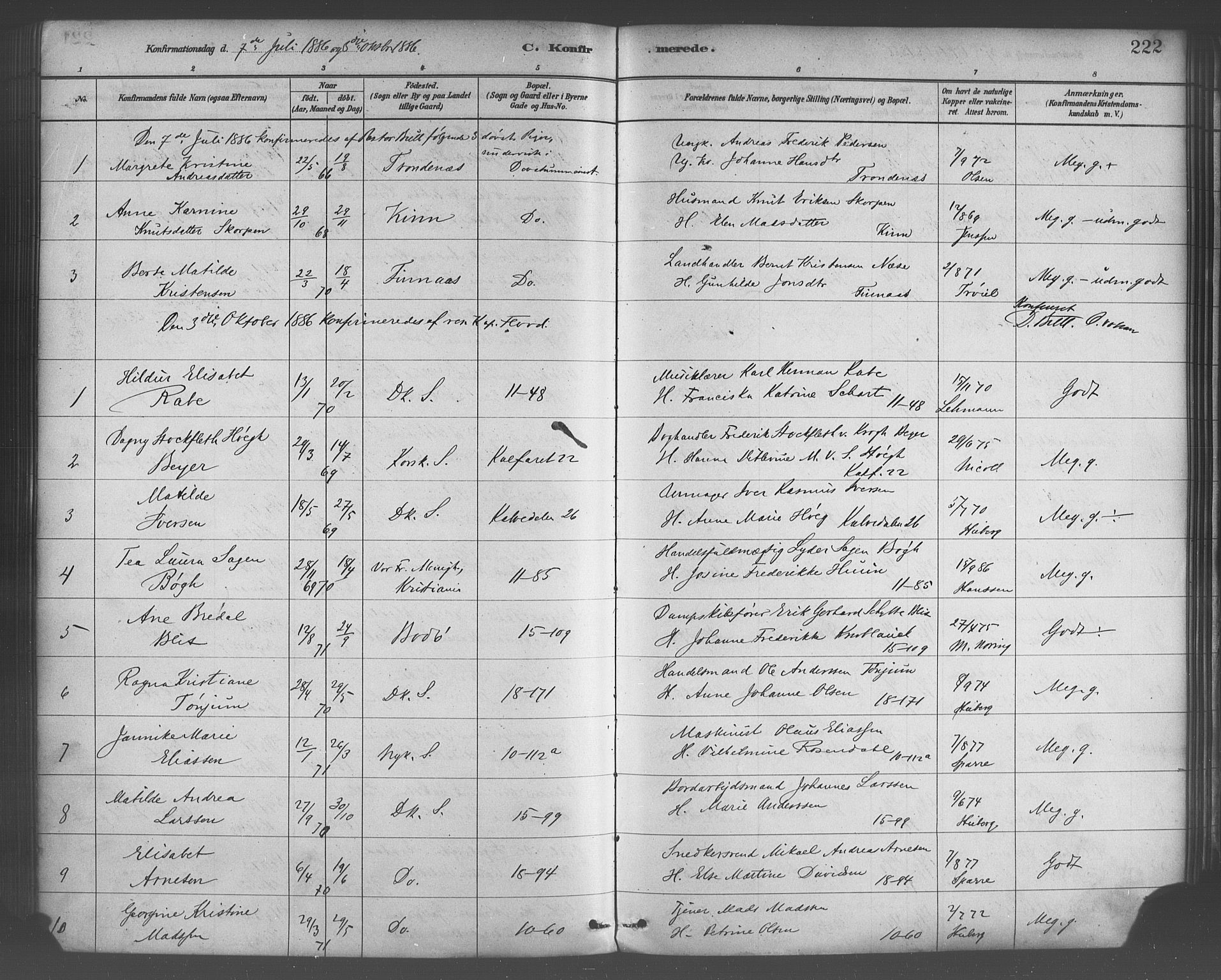 Domkirken sokneprestembete, AV/SAB-A-74801/H/Haa/L0030: Parish register (official) no. C 5, 1880-1898, p. 222