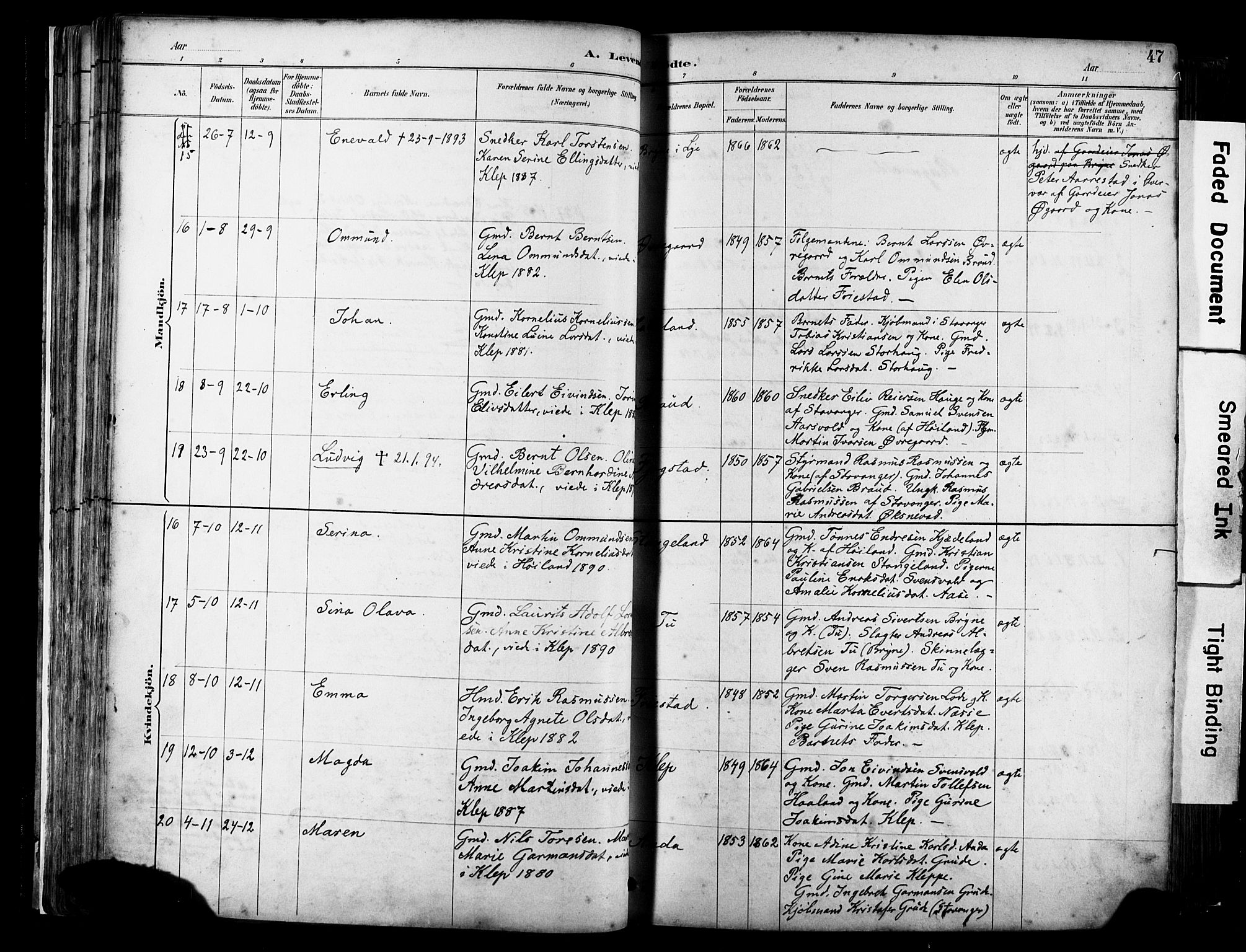 Klepp sokneprestkontor, SAST/A-101803/001/3/30BA/L0009: Parish register (official) no. A 7, 1886-1915, p. 47