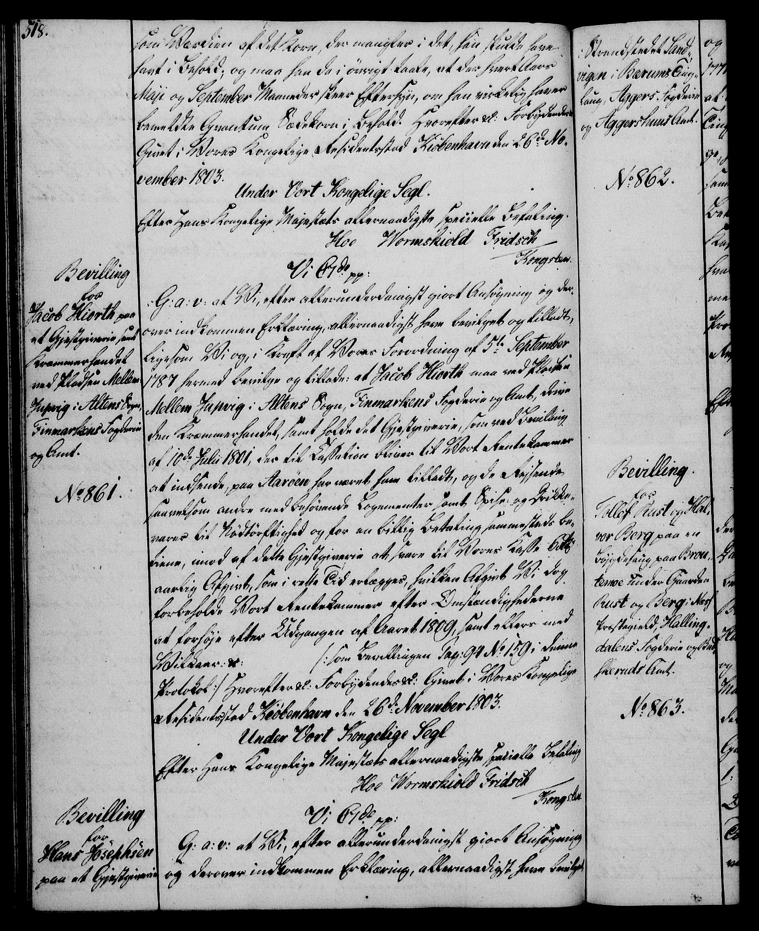 Rentekammeret, Kammerkanselliet, AV/RA-EA-3111/G/Gg/Gga/L0017: Norsk ekspedisjonsprotokoll med register (merket RK 53.17), 1801-1803, p. 518