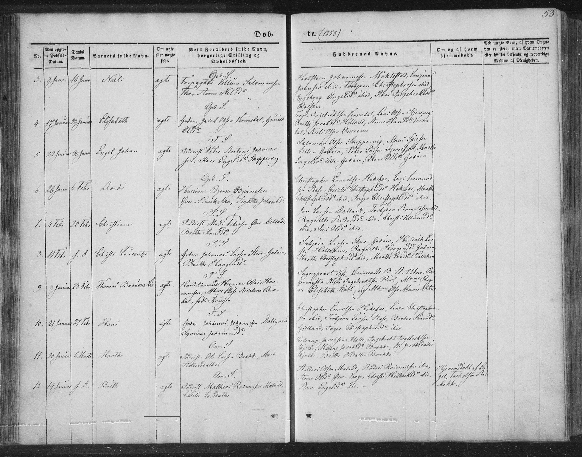 Tysnes sokneprestembete, AV/SAB-A-78601/H/Haa: Parish register (official) no. A 10, 1848-1859, p. 53