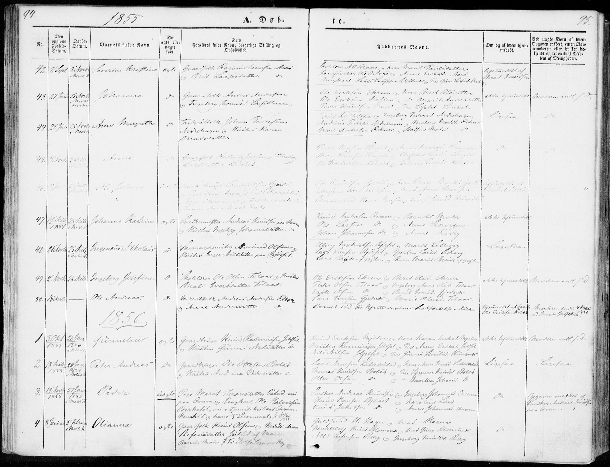 Ministerialprotokoller, klokkerbøker og fødselsregistre - Møre og Romsdal, SAT/A-1454/555/L0653: Parish register (official) no. 555A04, 1843-1869, p. 94-95