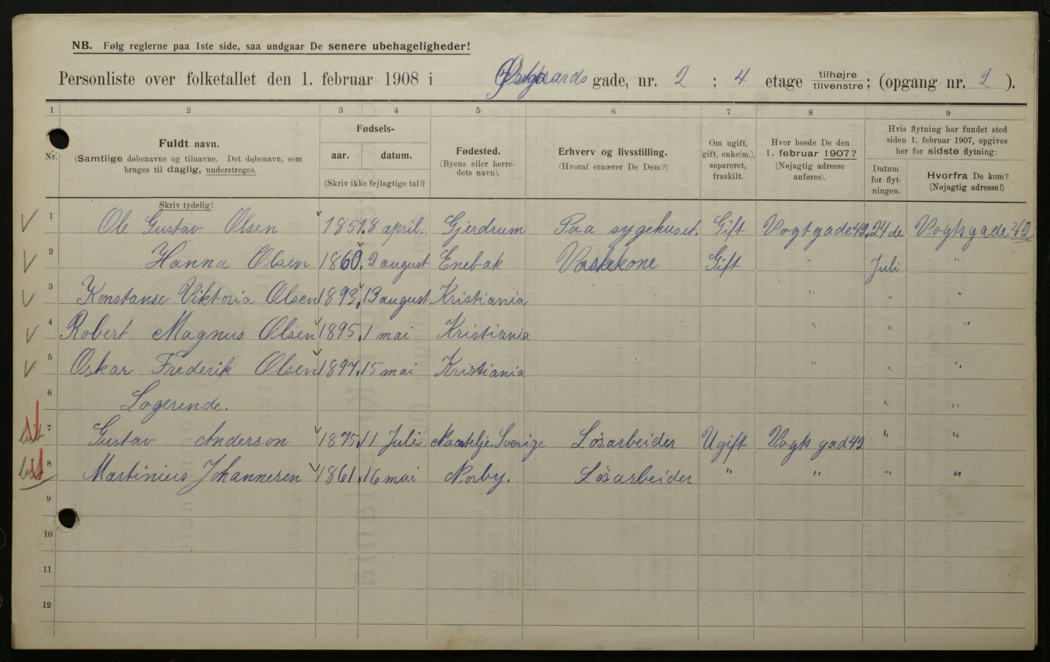 OBA, Municipal Census 1908 for Kristiania, 1908, p. 115910