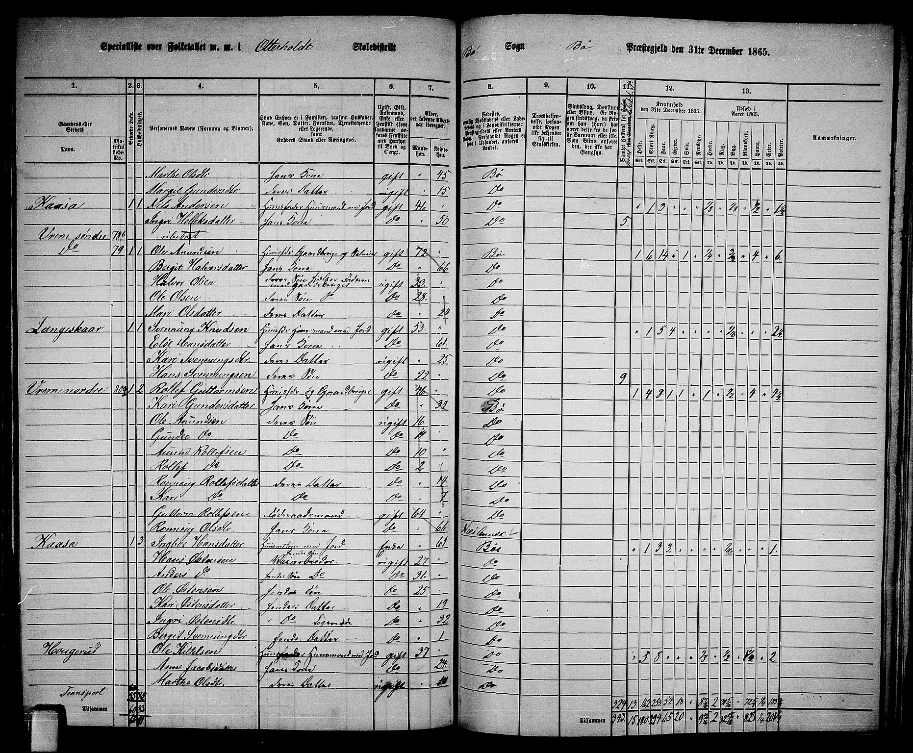 RA, 1865 census for Bø, 1865, p. 170