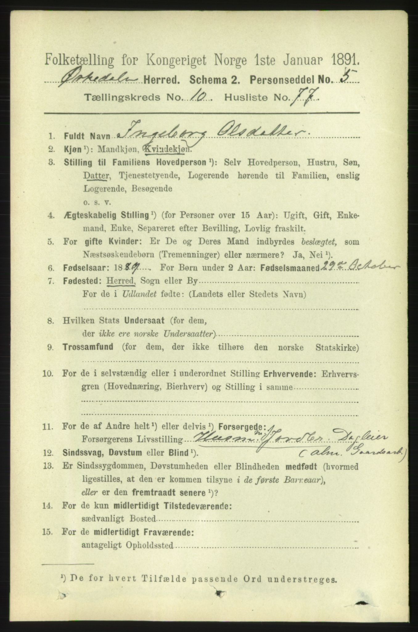 RA, 1891 census for 1638 Orkdal, 1891, p. 5077