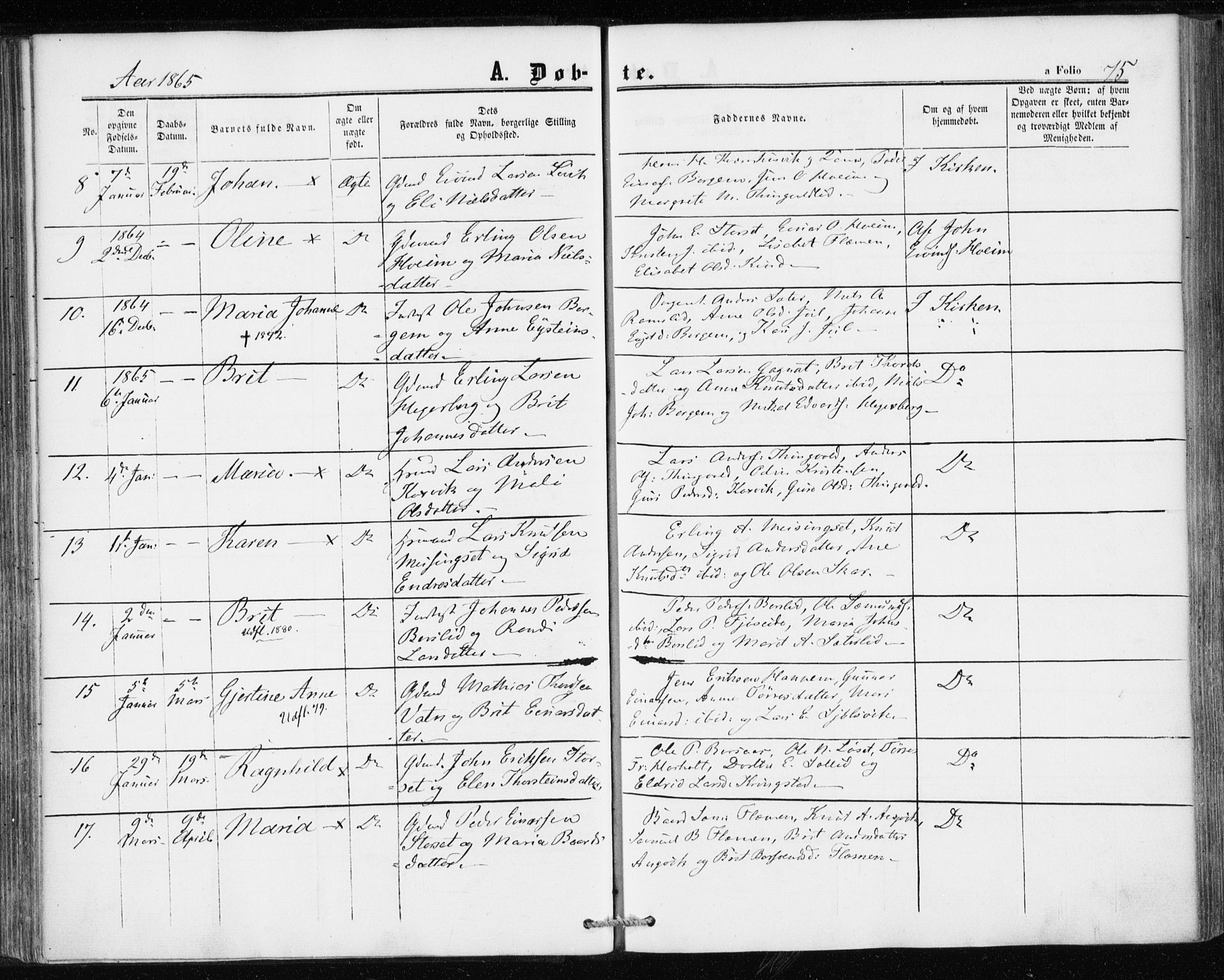 Ministerialprotokoller, klokkerbøker og fødselsregistre - Møre og Romsdal, AV/SAT-A-1454/586/L0985: Parish register (official) no. 586A11, 1857-1866, p. 75