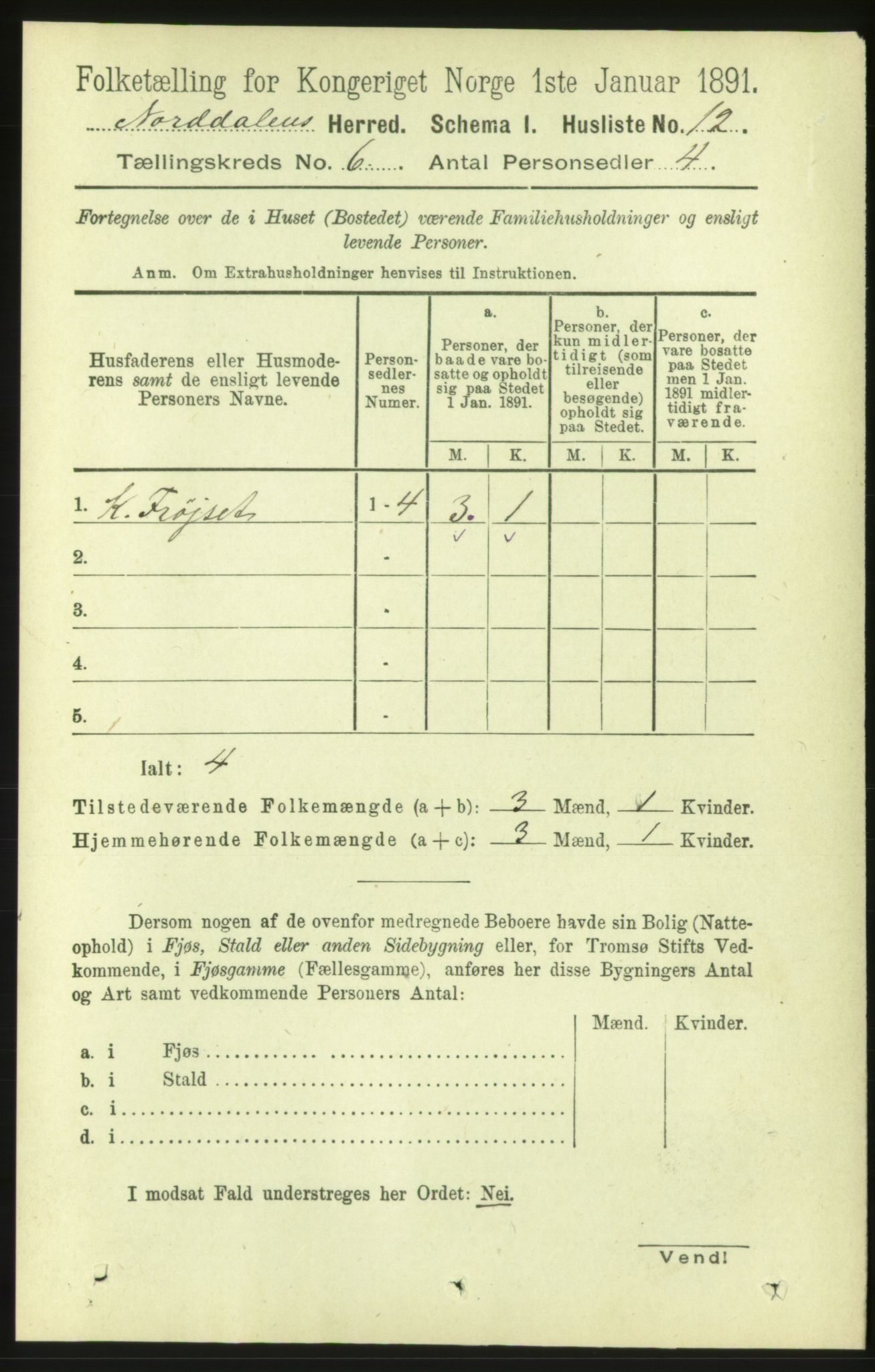 RA, 1891 census for 1524 Norddal, 1891, p. 1156