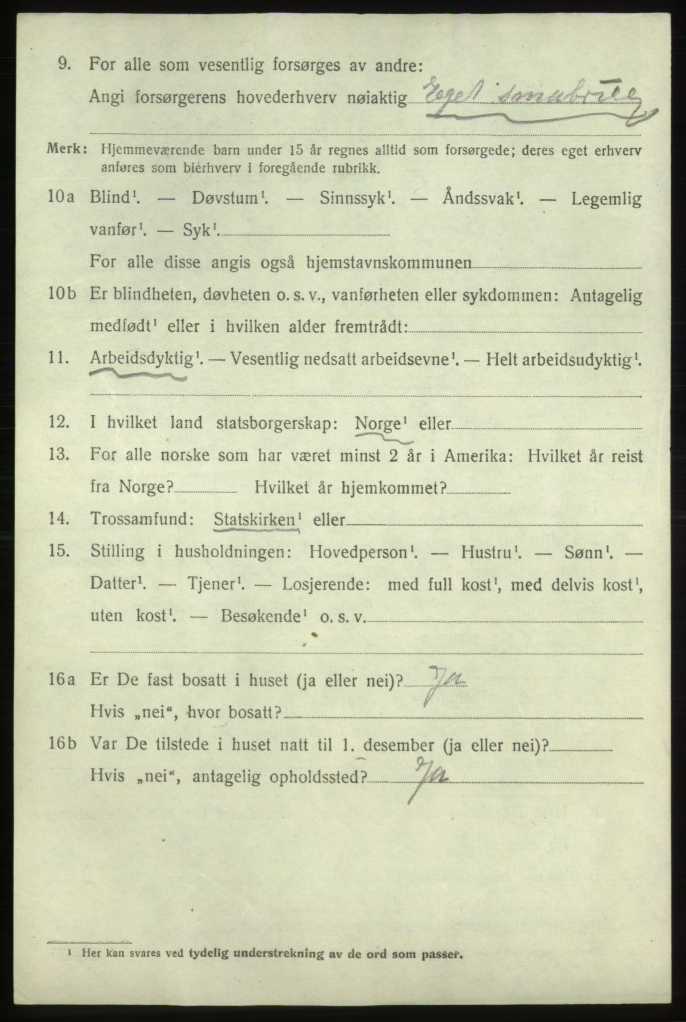 SAB, 1920 census for Fjelberg, 1920, p. 1126