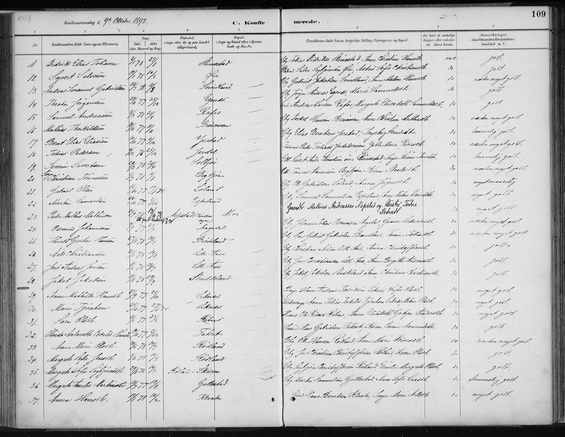 Kvinesdal sokneprestkontor, AV/SAK-1111-0026/F/Fa/Fab/L0008: Parish register (official) no. A 8, 1886-1897, p. 109