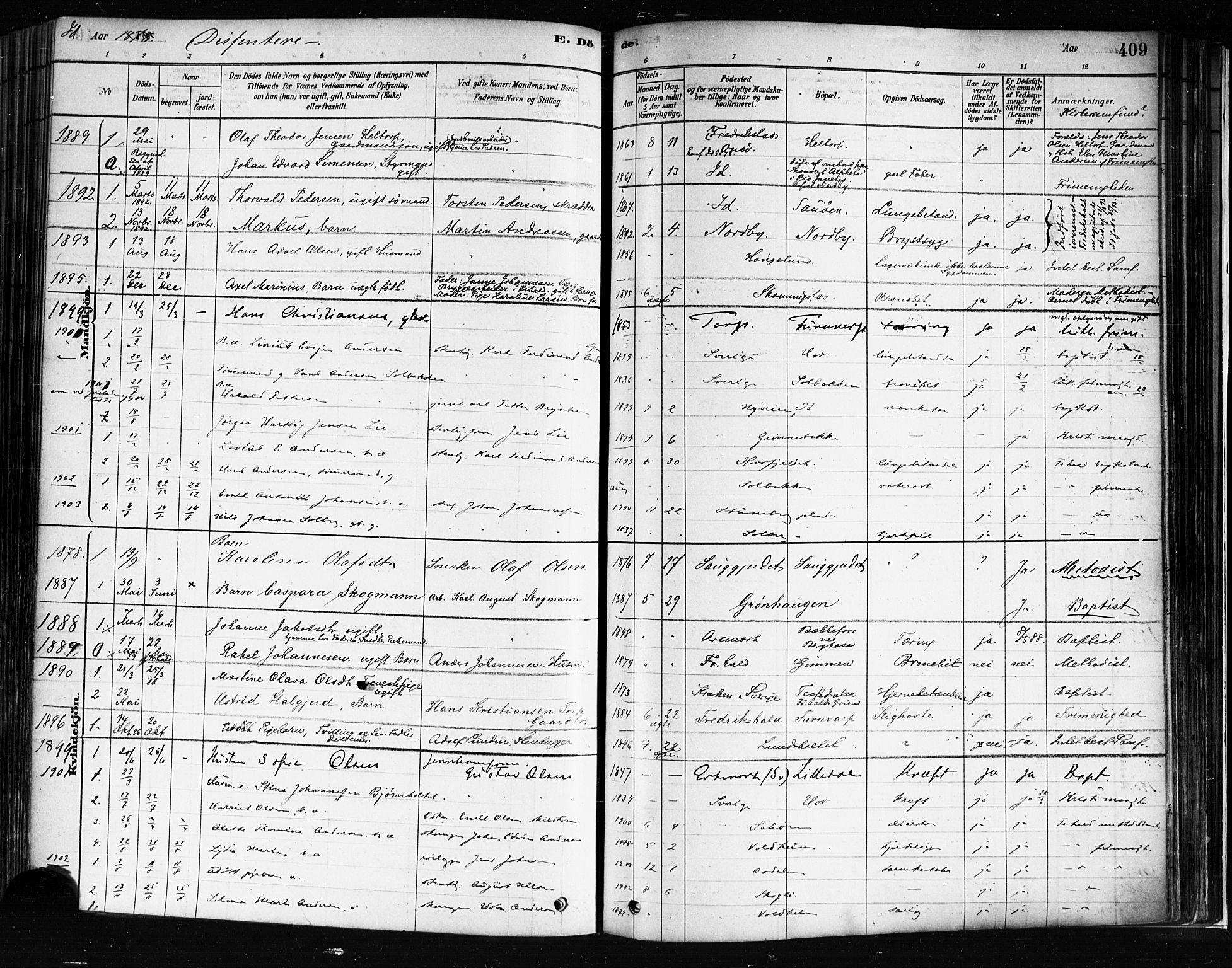 Idd prestekontor Kirkebøker, SAO/A-10911/F/Fc/L0006b: Parish register (official) no. III 6B, 1878-1903, p. 409