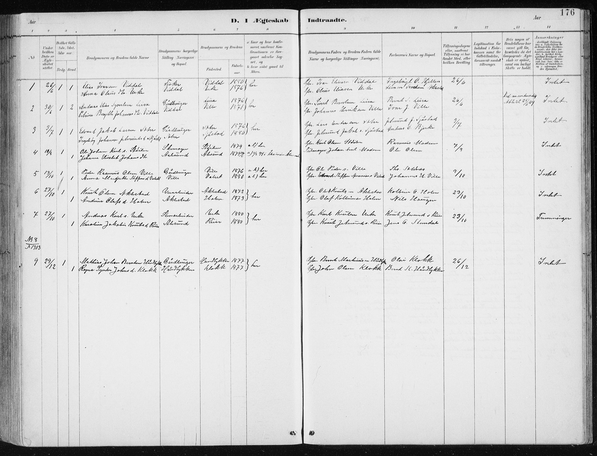 Ministerialprotokoller, klokkerbøker og fødselsregistre - Møre og Romsdal, AV/SAT-A-1454/515/L0215: Parish register (copy) no. 515C02, 1884-1906, p. 176