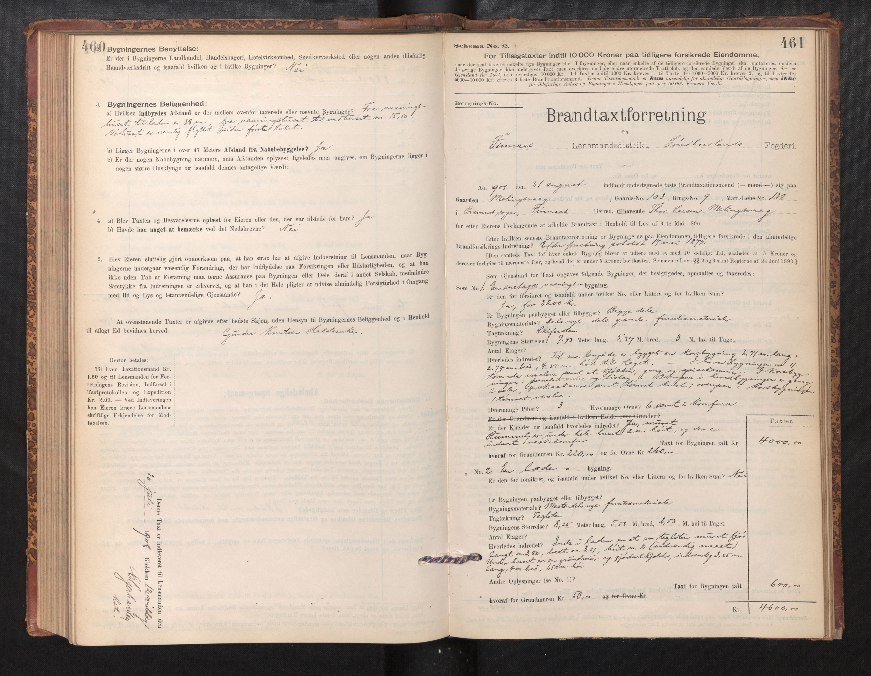 Lensmannen i Finnås, SAB/A-31901/0012/L0002: Branntakstprotokoll, skjematakst, 1894-1954, p. 460-461