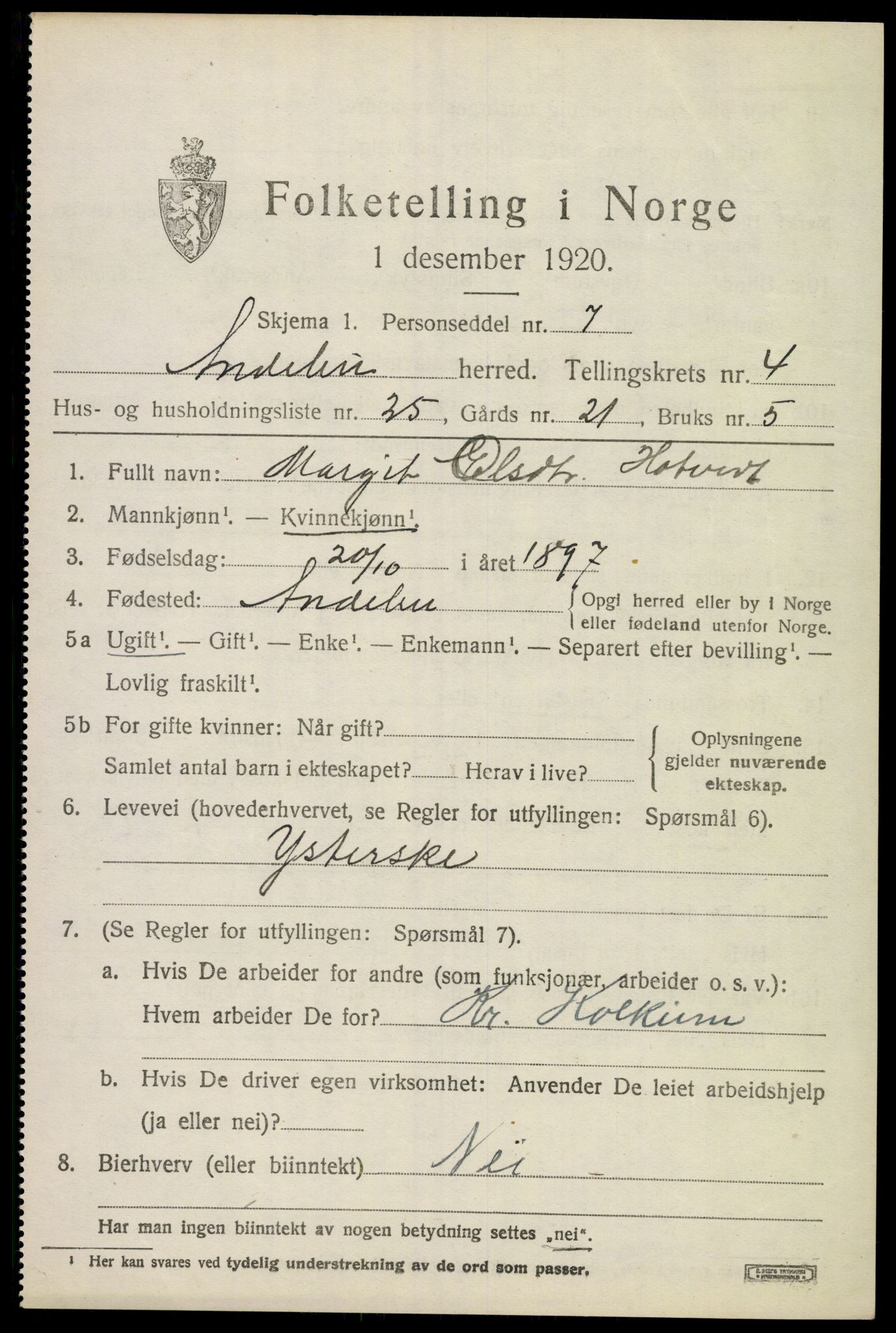 SAKO, 1920 census for Andebu, 1920, p. 2600