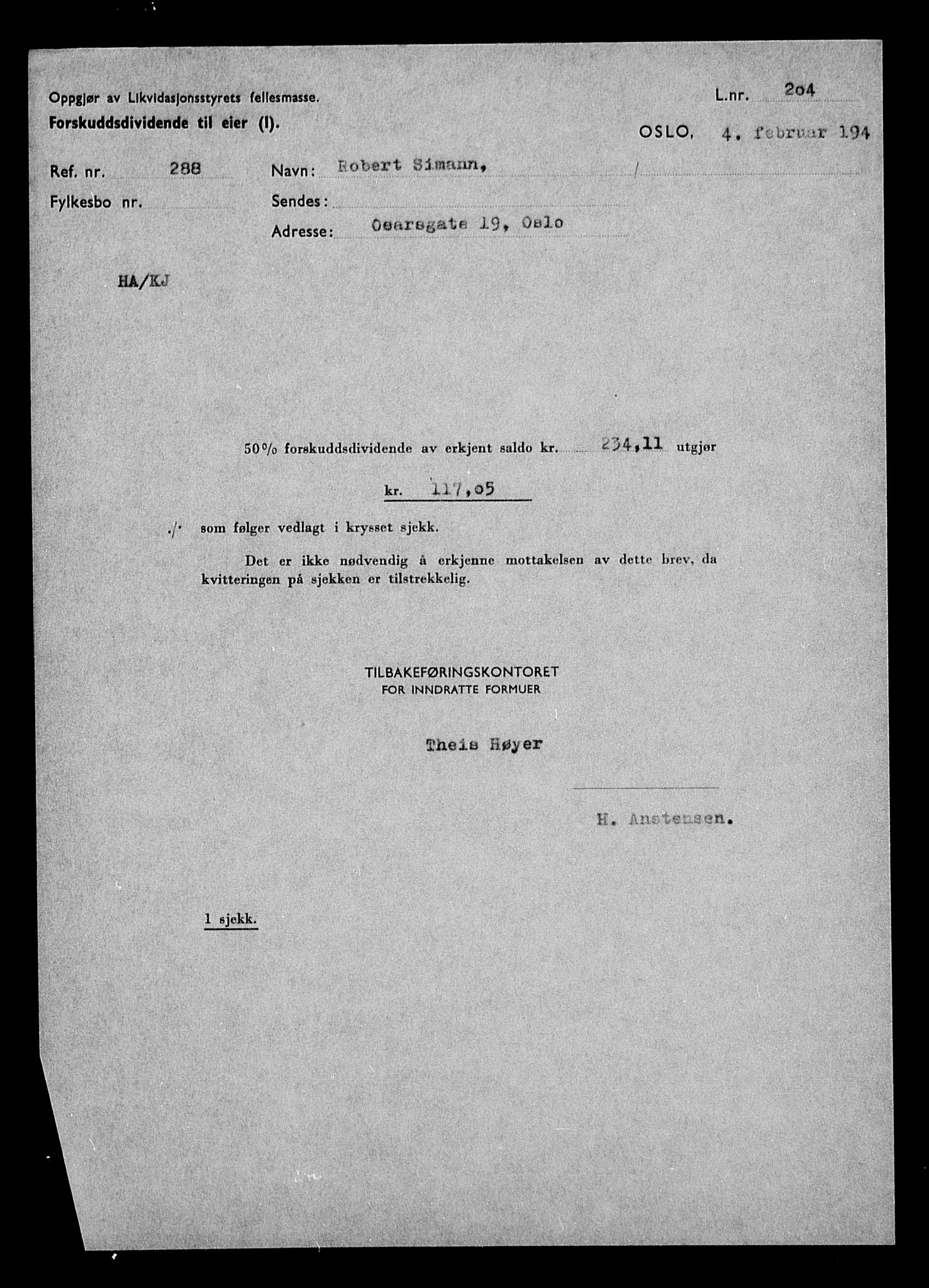 Justisdepartementet, Tilbakeføringskontoret for inndratte formuer, AV/RA-S-1564/H/Hc/Hcd/L1007: --, 1945-1947, p. 189
