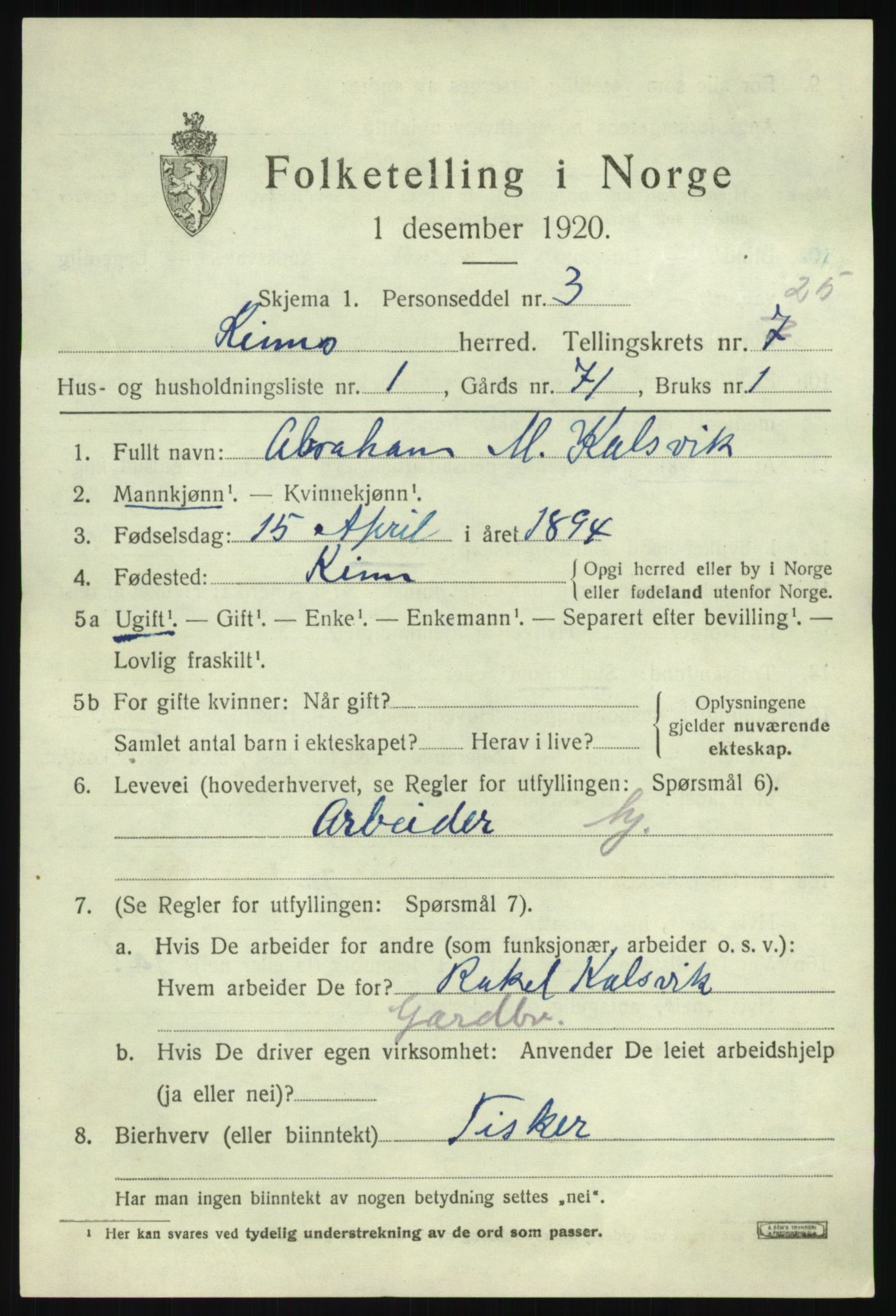 SAB, 1920 census for Kinn, 1920, p. 8709