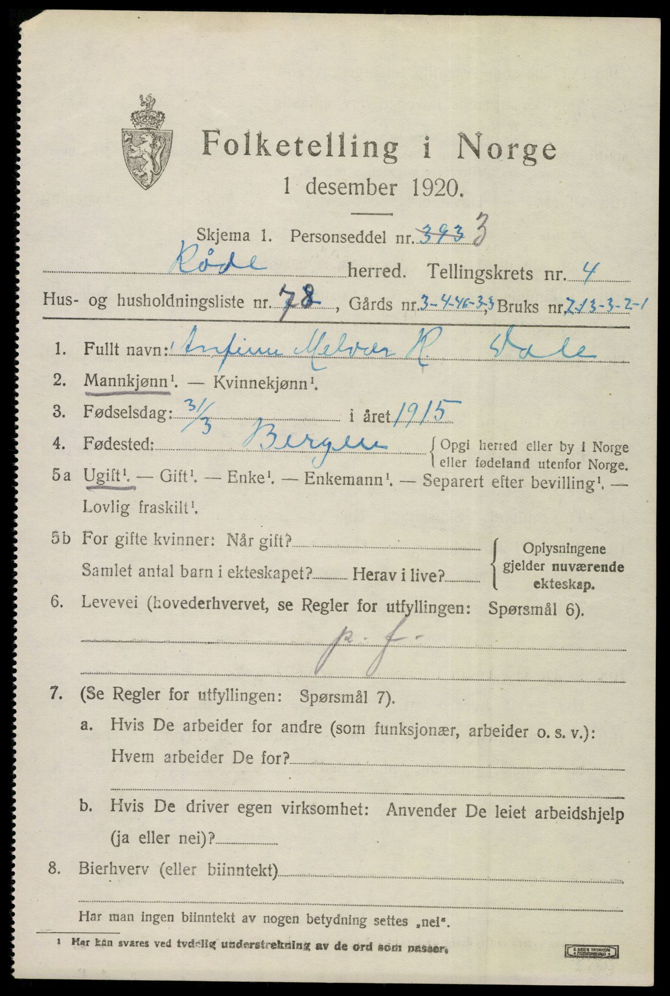 SAO, 1920 census for Råde, 1920, p. 4827