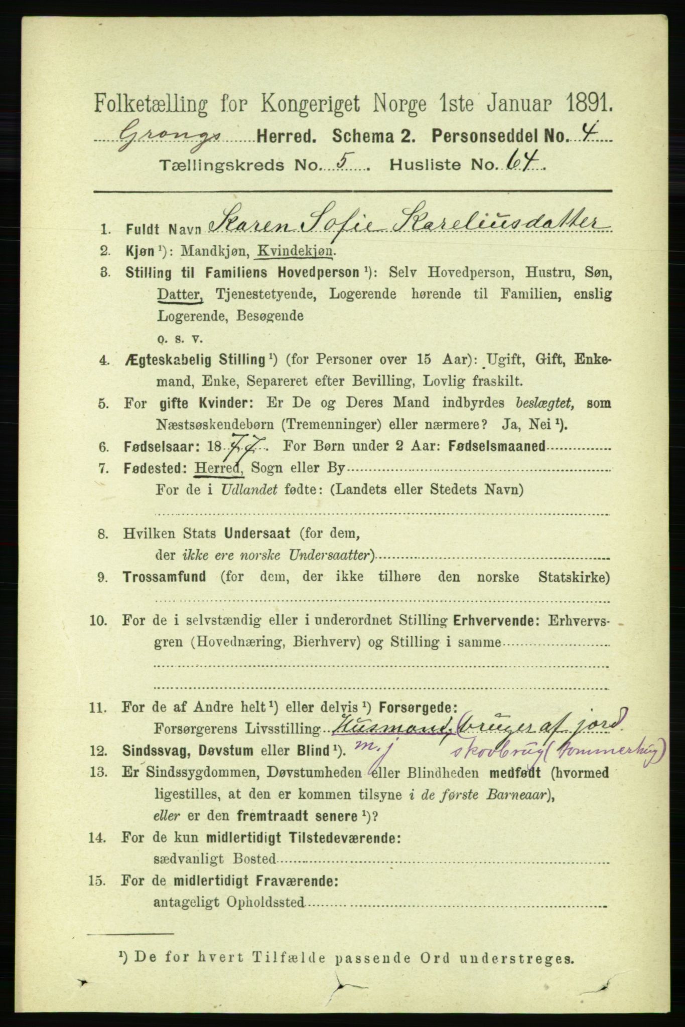 RA, 1891 census for 1742 Grong, 1891, p. 2291