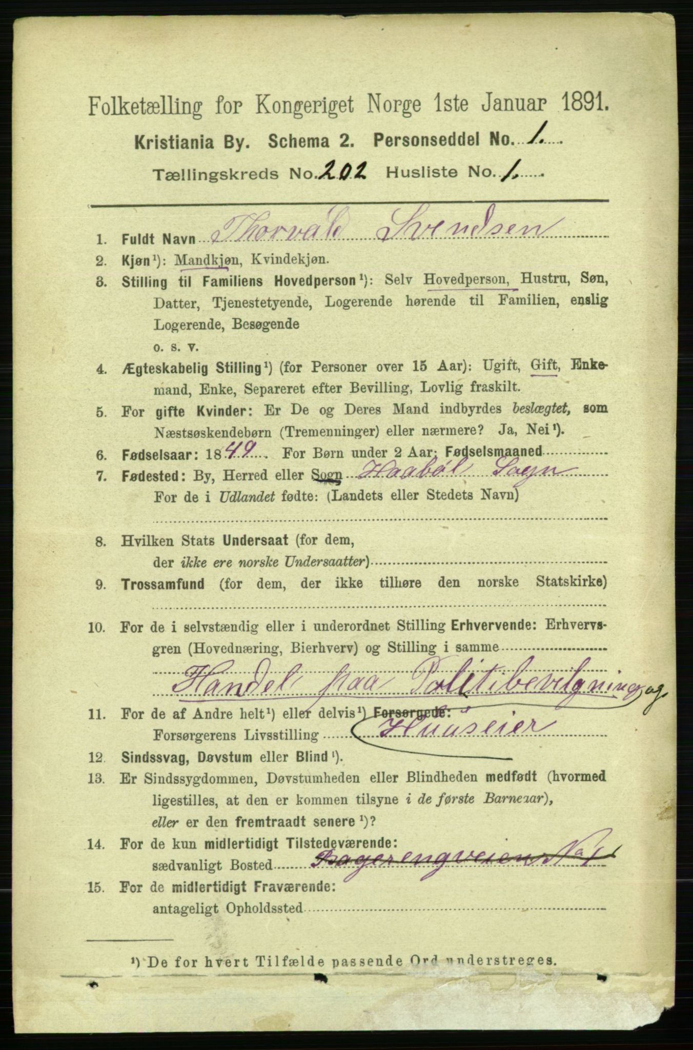 RA, 1891 census for 0301 Kristiania, 1891, p. 121521