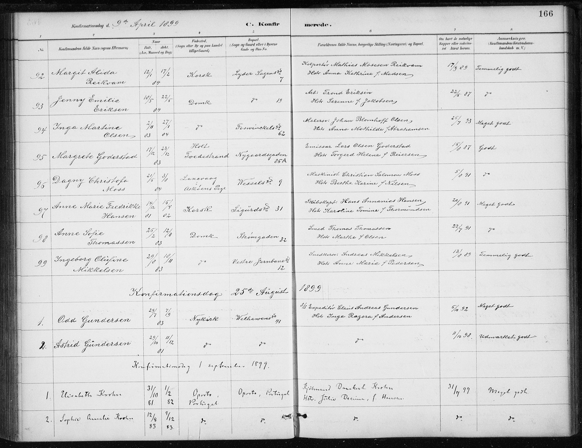 Johanneskirken sokneprestembete, AV/SAB-A-76001/H/Haa/L0008: Parish register (official) no. C 1, 1885-1907, p. 166