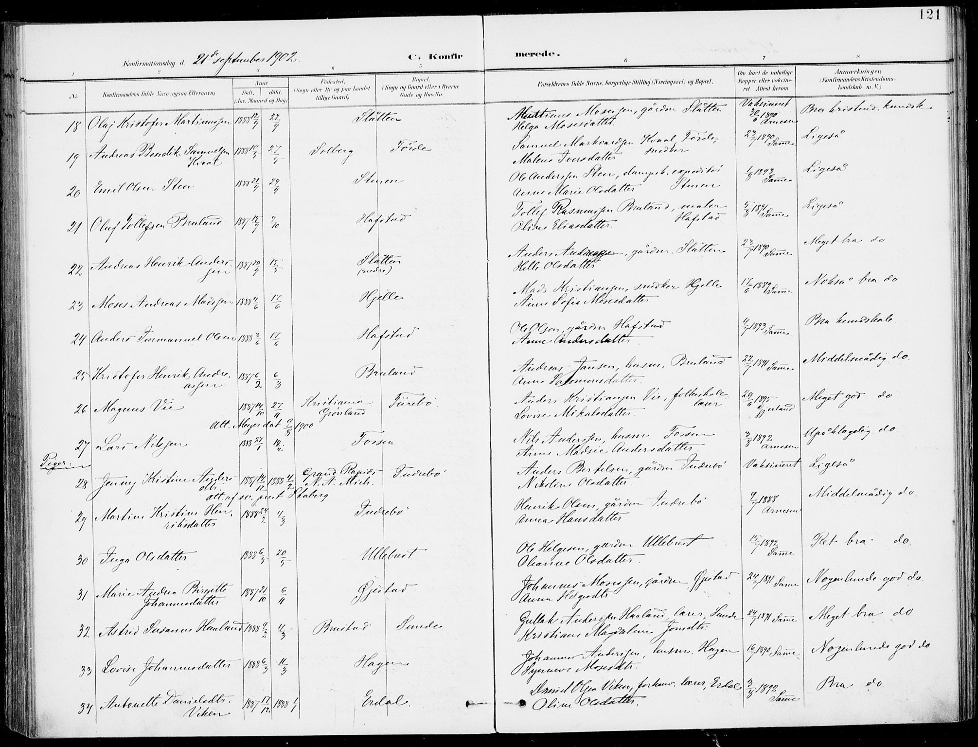 Førde sokneprestembete, SAB/A-79901/H/Haa/Haab/L0002: Parish register (official) no. B  2, 1899-1920, p. 121