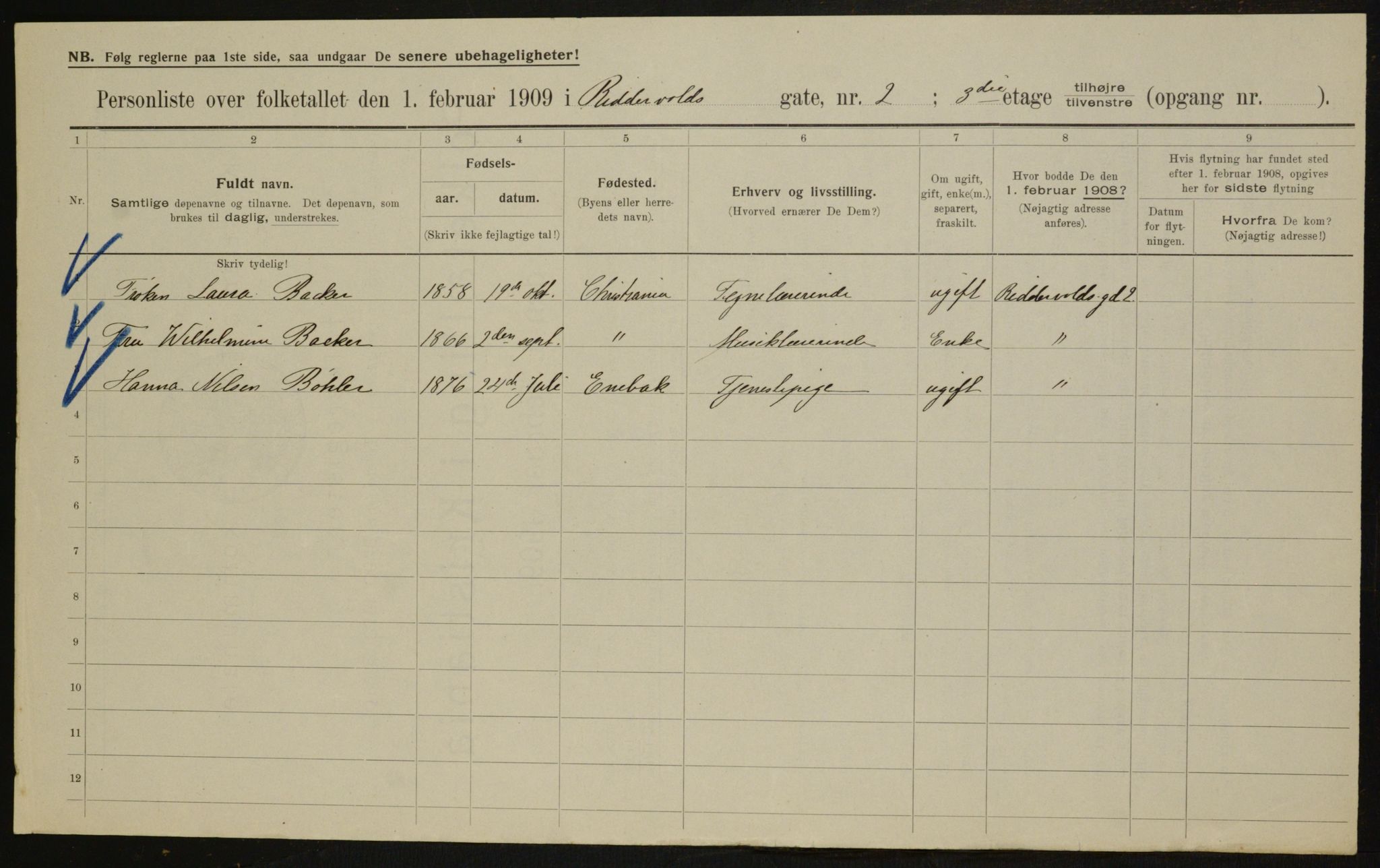 OBA, Municipal Census 1909 for Kristiania, 1909, p. 75285