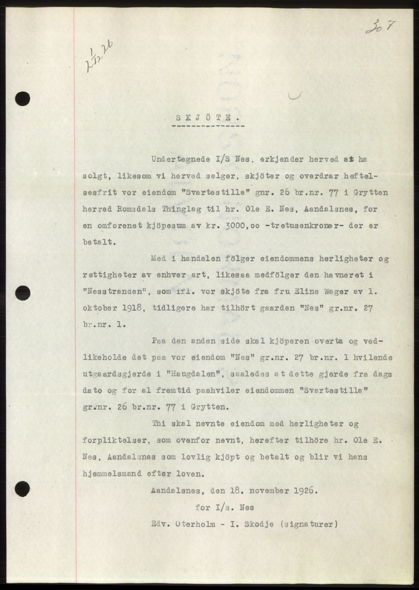 Romsdal sorenskriveri, AV/SAT-A-4149/1/2/2C/L0051: Mortgage book no. 45, 1926-1927, Deed date: 01.12.1926