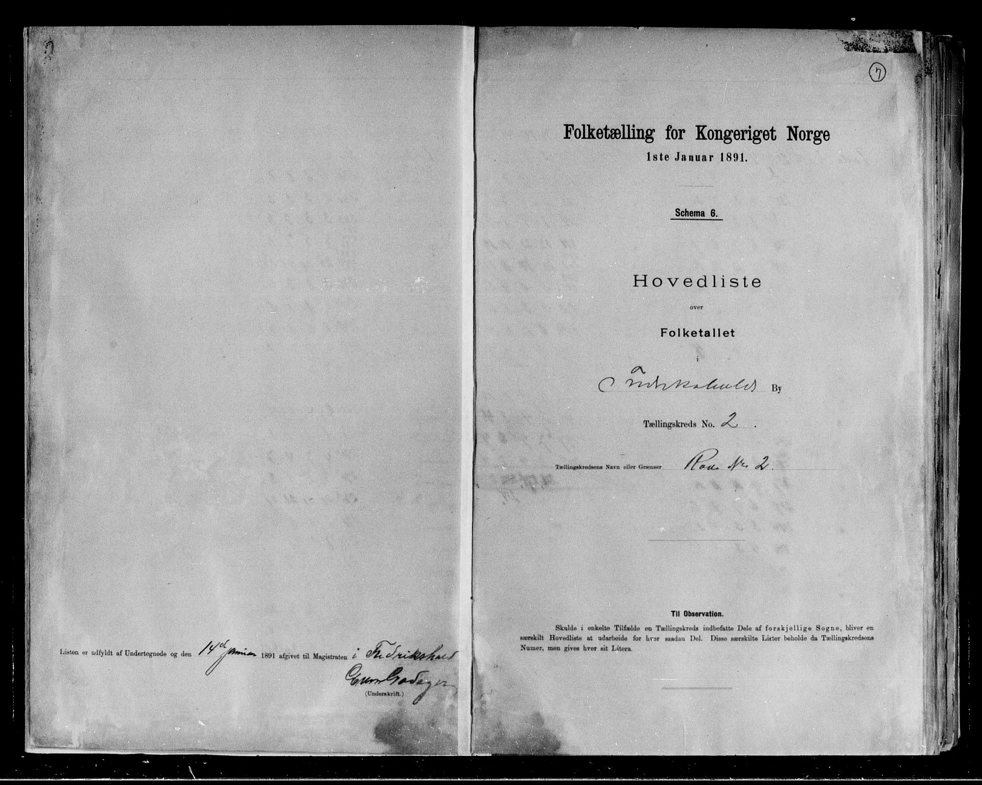 RA, 1891 census for 0101 Fredrikshald, 1891, p. 7