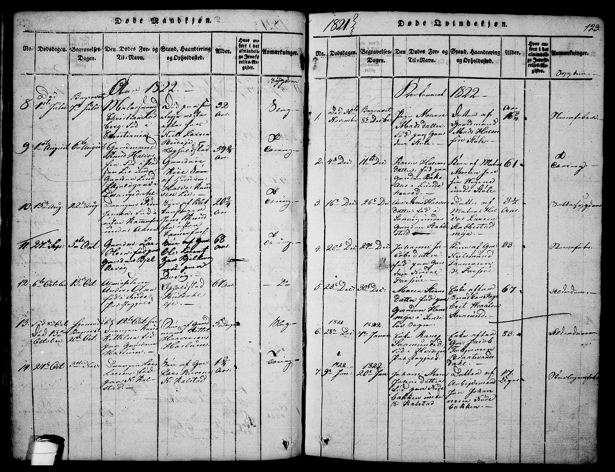 Sannidal kirkebøker, AV/SAKO-A-296/F/Fa/L0004: Parish register (official) no. 4, 1814-1829, p. 123