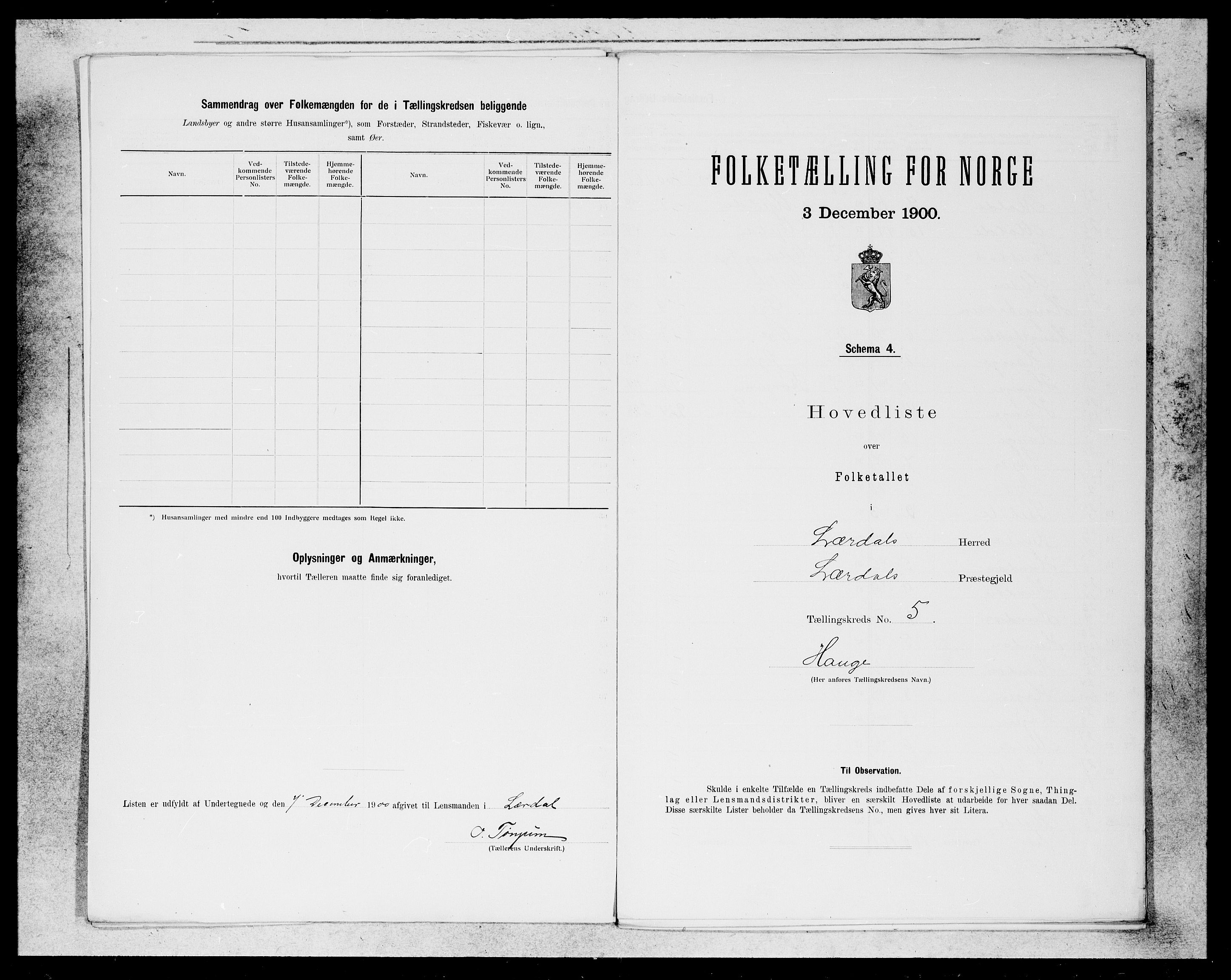 SAB, 1900 census for Lærdal, 1900, p. 7