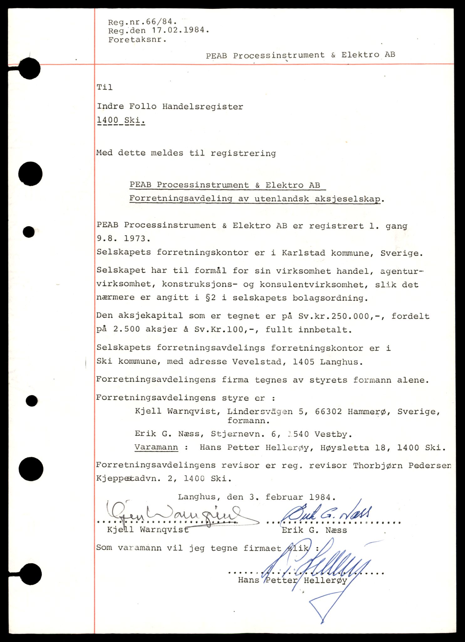 Indre Follo tingrett, SAT/A-10086/K/Kb/Kba/L0020: Aksjeselskap, Pe - Ret, 1944-1990, p. 1