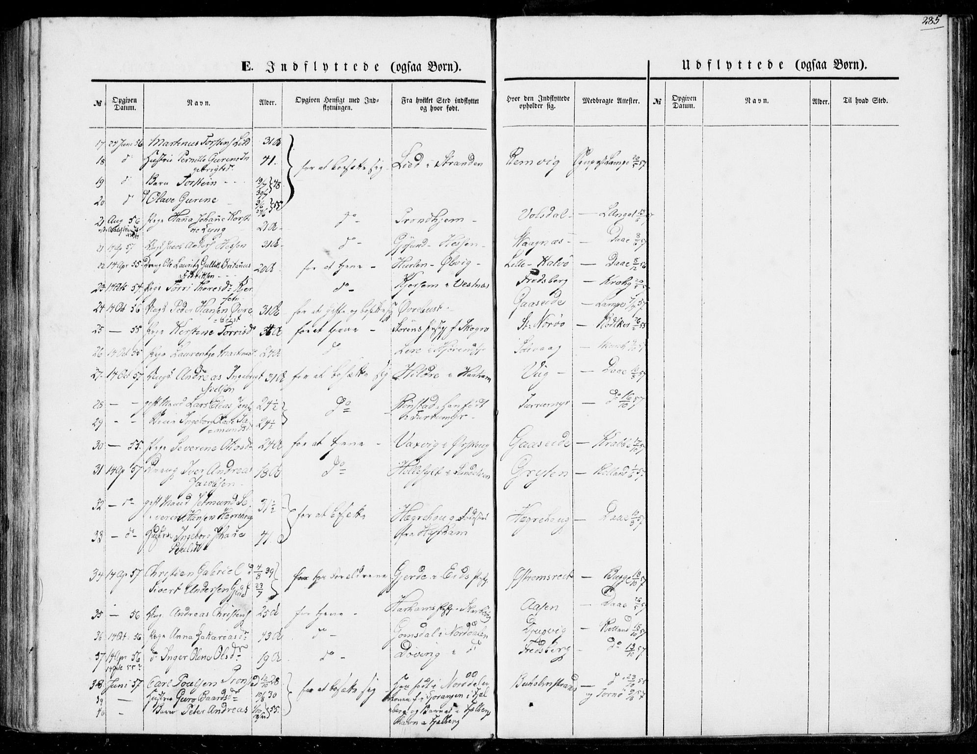 Ministerialprotokoller, klokkerbøker og fødselsregistre - Møre og Romsdal, AV/SAT-A-1454/528/L0397: Parish register (official) no. 528A08, 1848-1858, p. 285