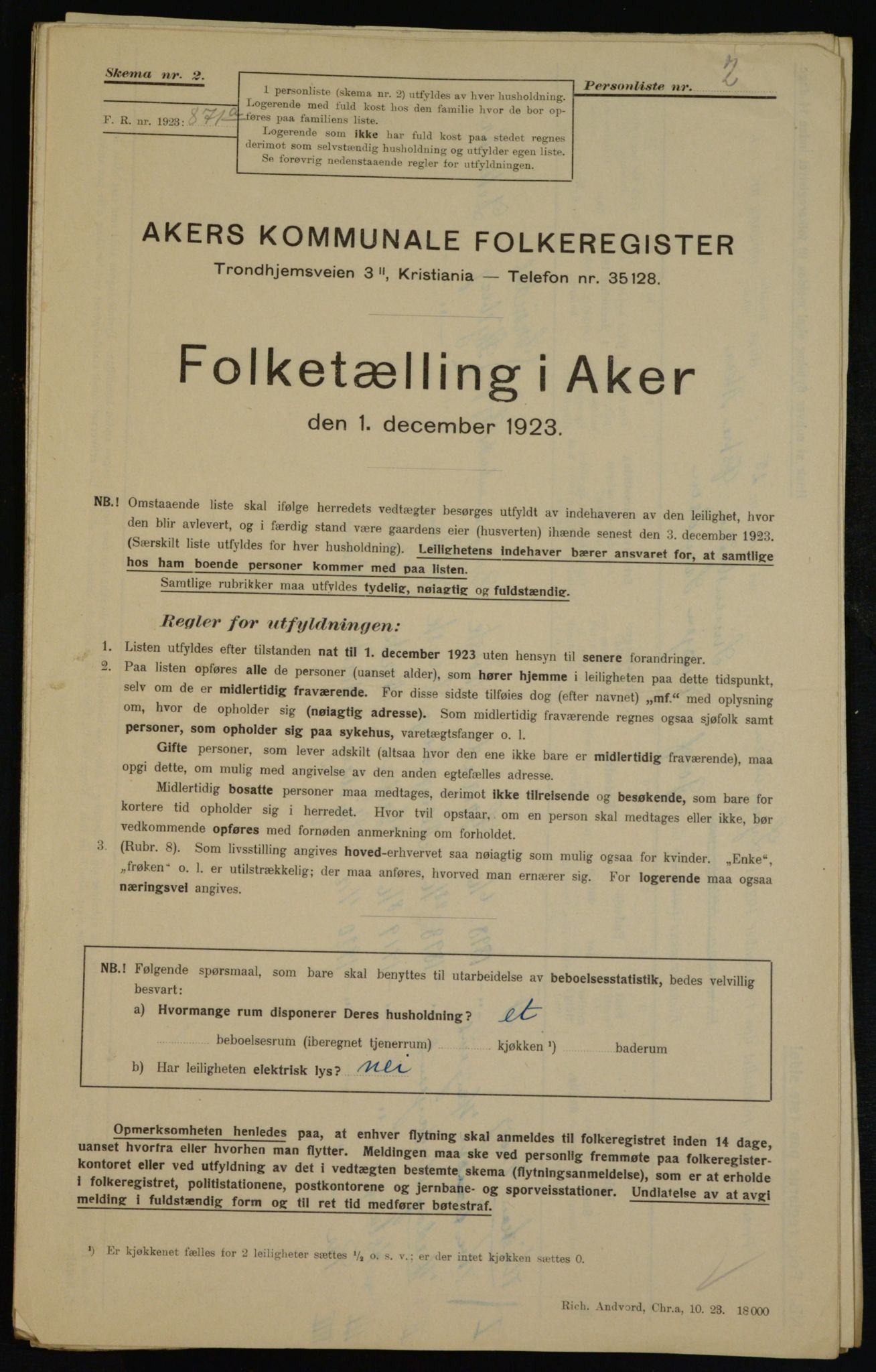 , Municipal Census 1923 for Aker, 1923, p. 41986