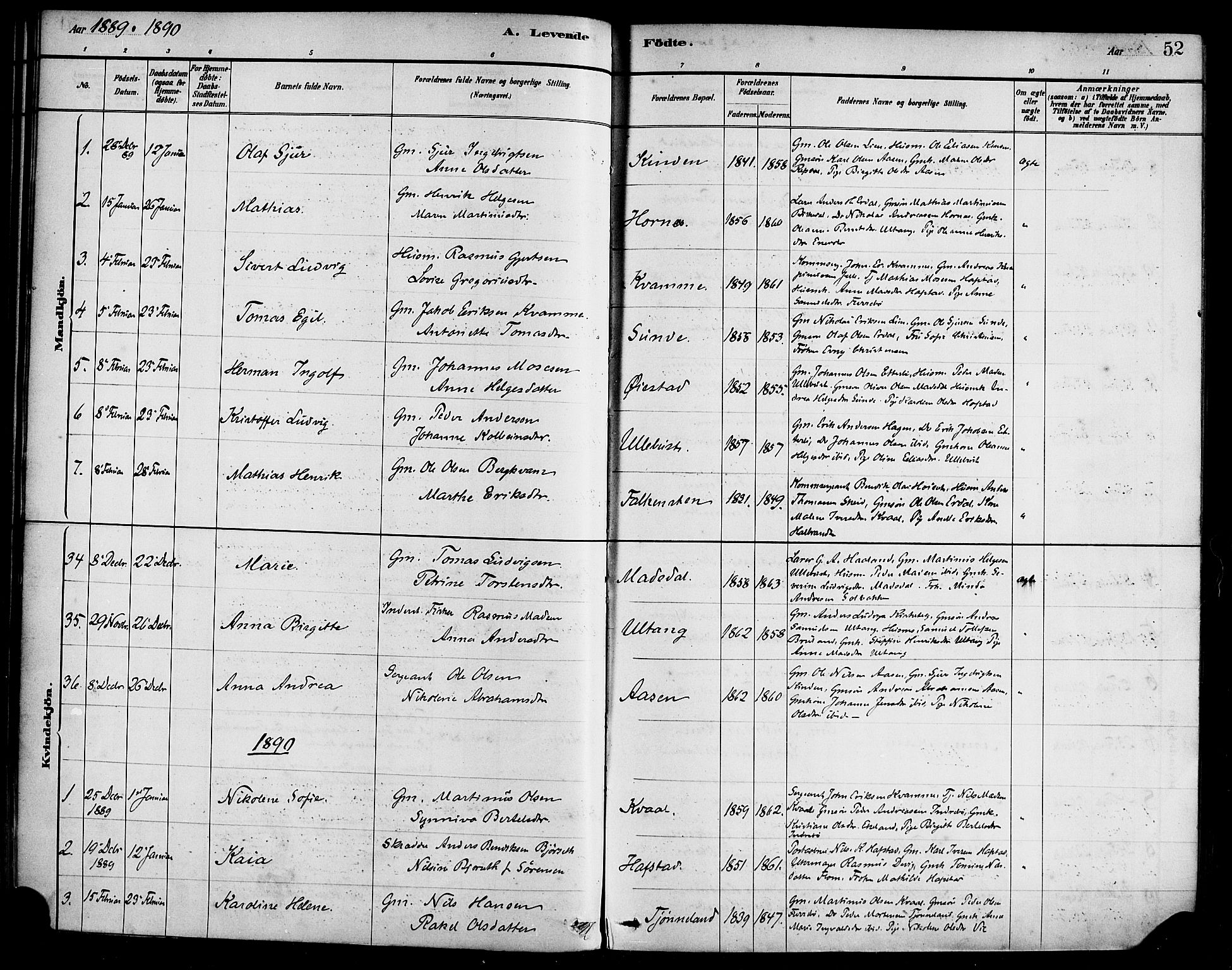 Førde sokneprestembete, SAB/A-79901/H/Haa/Haab/L0001: Parish register (official) no. B 1, 1880-1898, p. 52