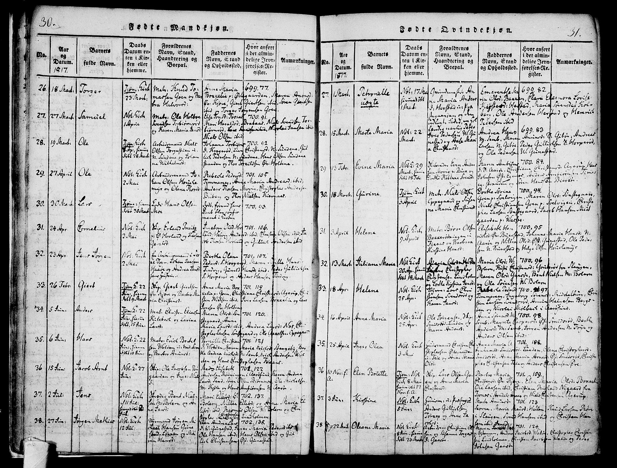 Nøtterøy kirkebøker, SAKO/A-354/F/Fa/L0004: Parish register (official) no. I 4, 1814-1838, p. 30-31