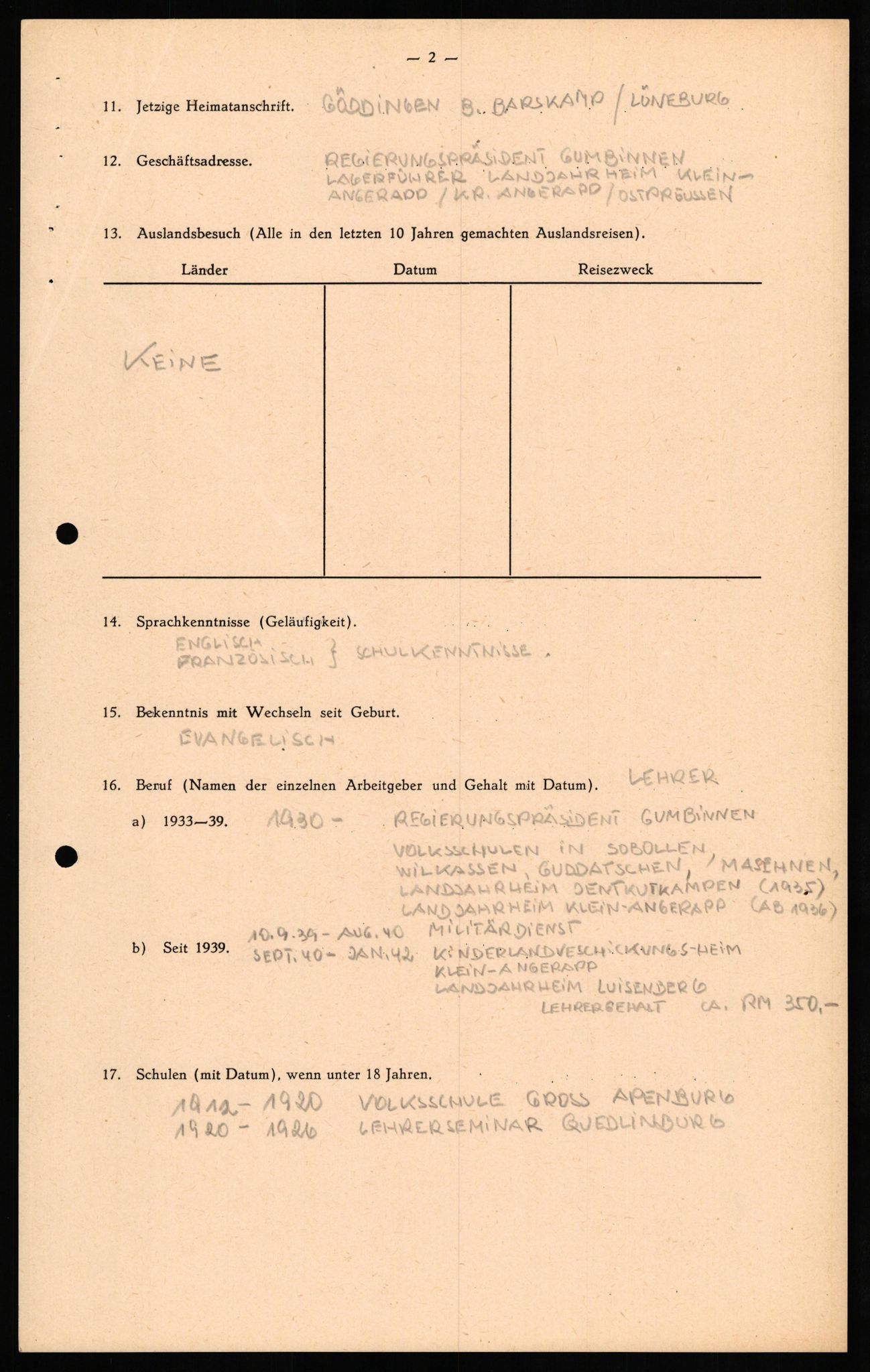 Forsvaret, Forsvarets overkommando II, AV/RA-RAFA-3915/D/Db/L0030: CI Questionaires. Tyske okkupasjonsstyrker i Norge. Tyskere., 1945-1946, p. 138