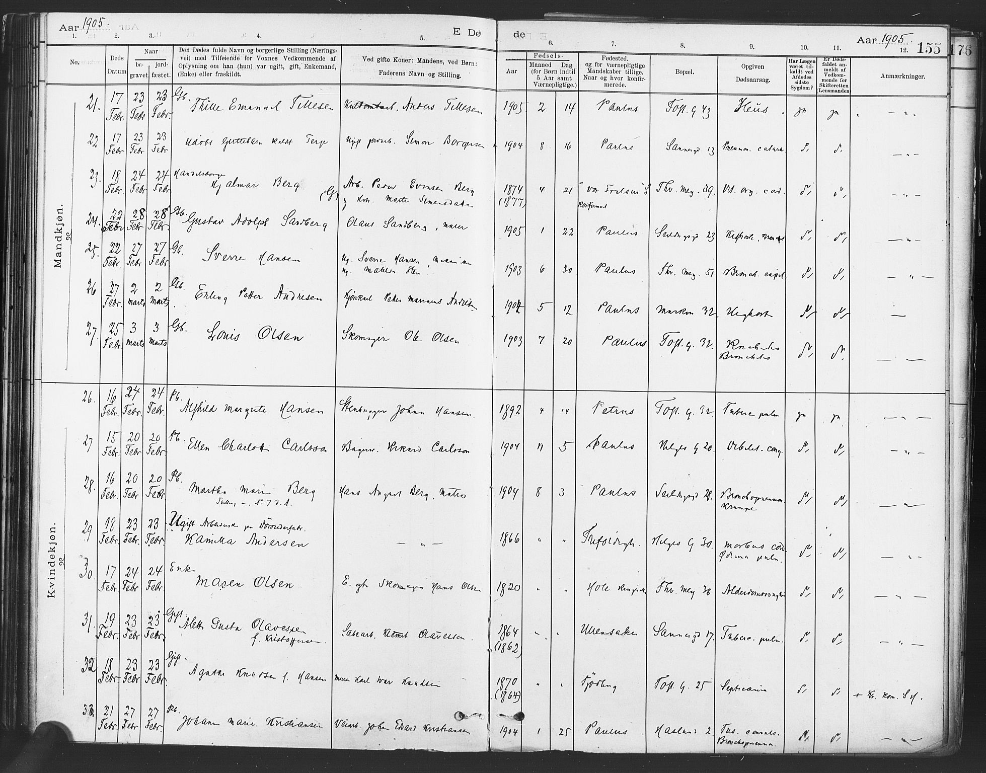 Paulus prestekontor Kirkebøker, AV/SAO-A-10871/F/Fa/L0012: Parish register (official) no. 12, 1897-1908, p. 155