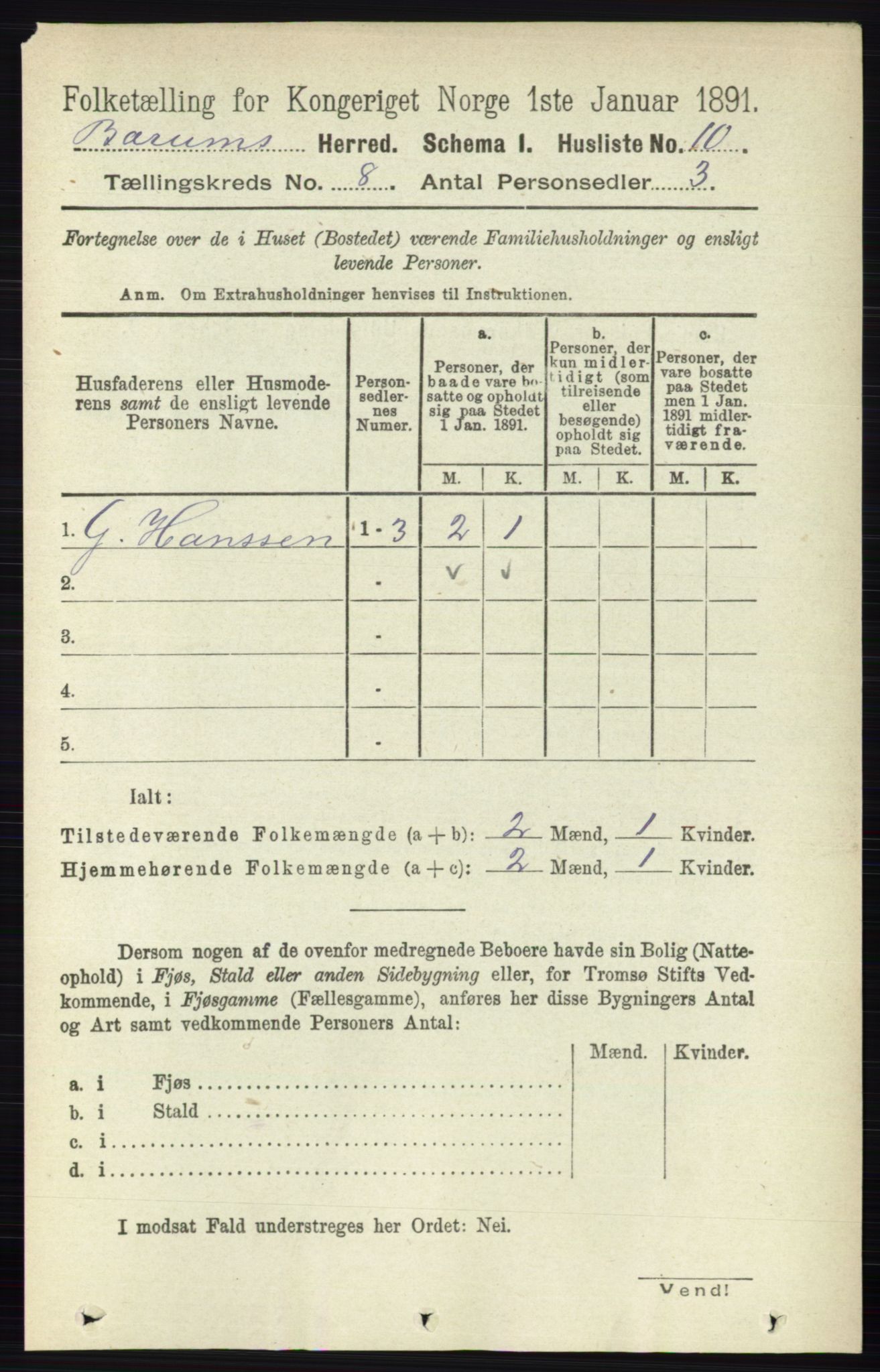 RA, 1891 census for 0219 Bærum, 1891, p. 4450