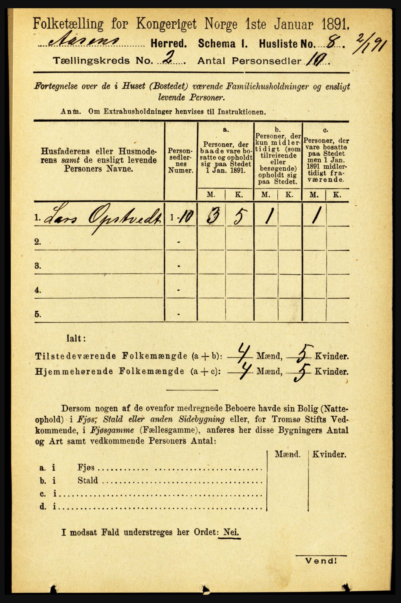 RA, 1891 census for 1716 Åsen, 1891, p. 568