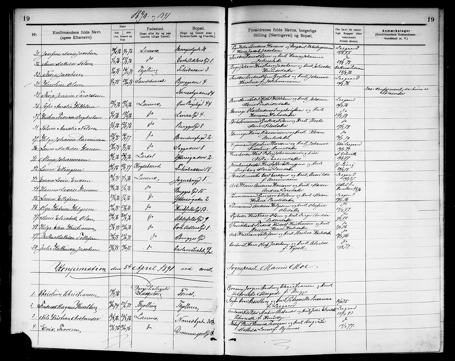 Larvik kirkebøker, SAKO/A-352/G/Ga/L0006: Parish register (copy) no. I 6, 1888-1917, p. 19