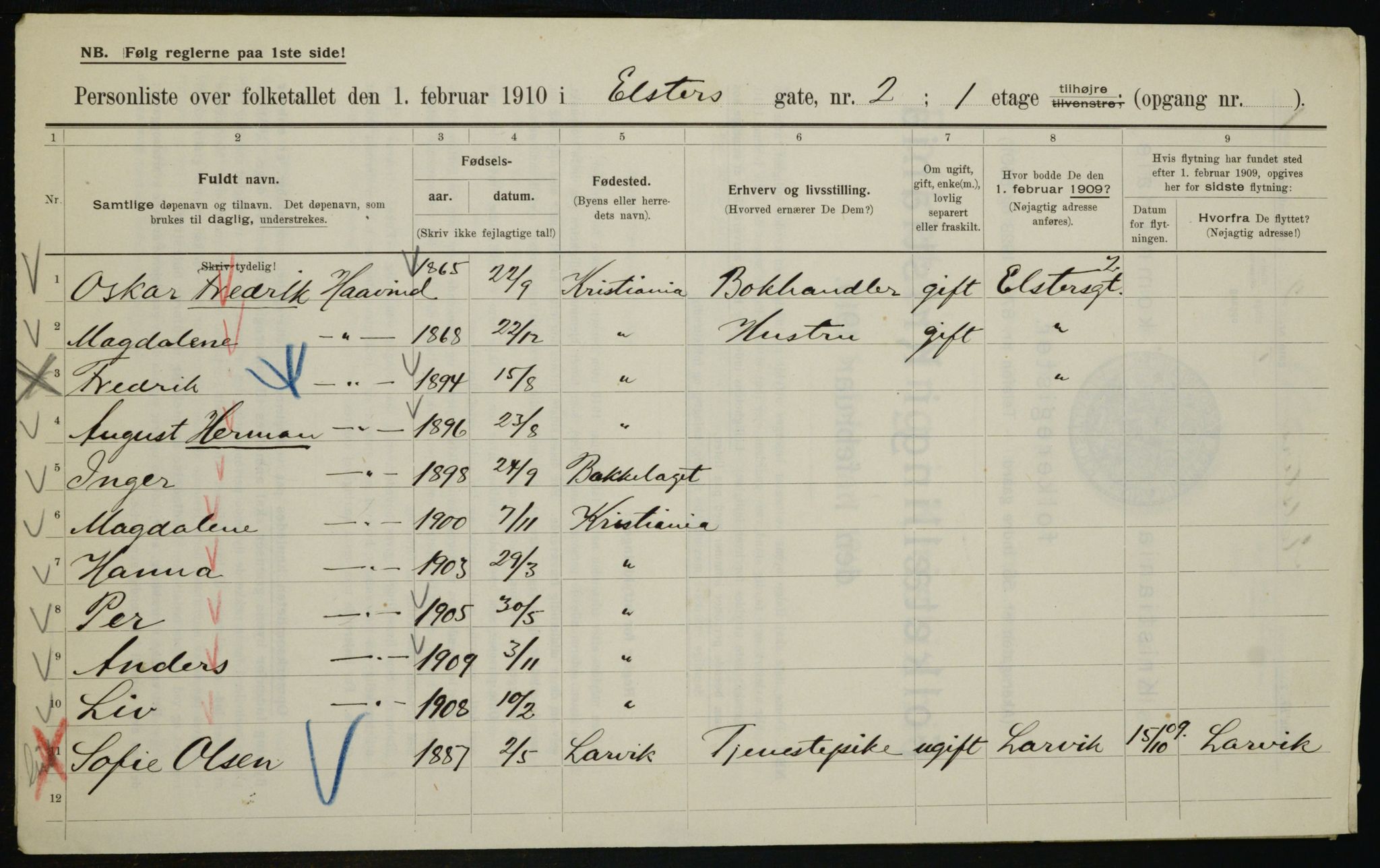 OBA, Municipal Census 1910 for Kristiania, 1910, p. 19092