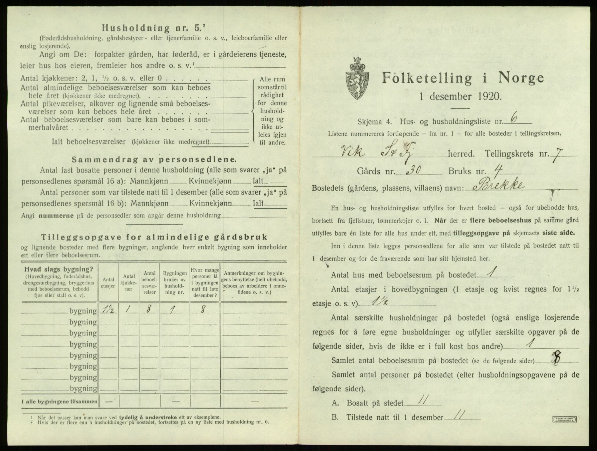 SAB, 1920 census for Vik, 1920, p. 767