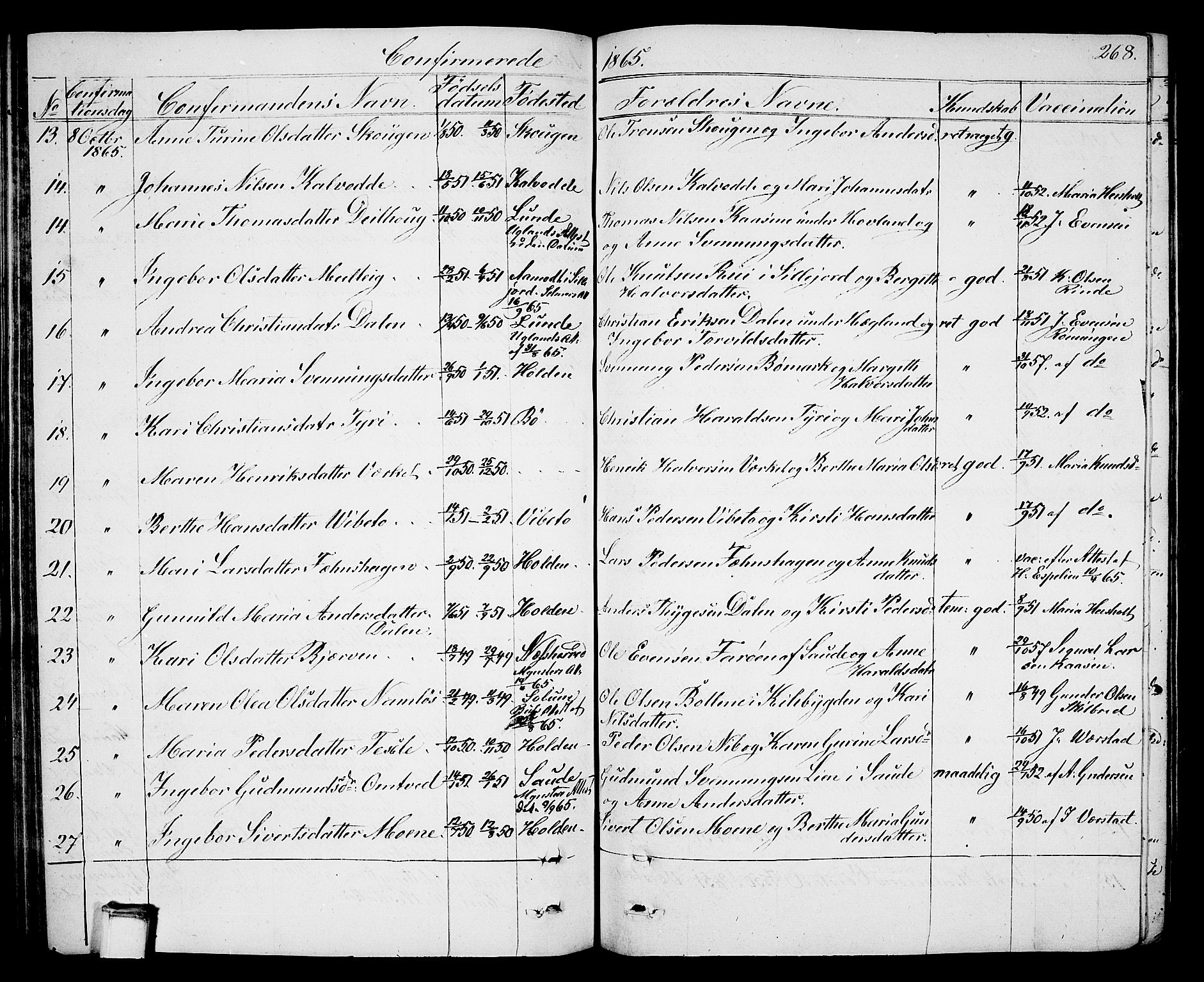 Holla kirkebøker, SAKO/A-272/G/Ga/L0003: Parish register (copy) no. I 3, 1849-1866, p. 268