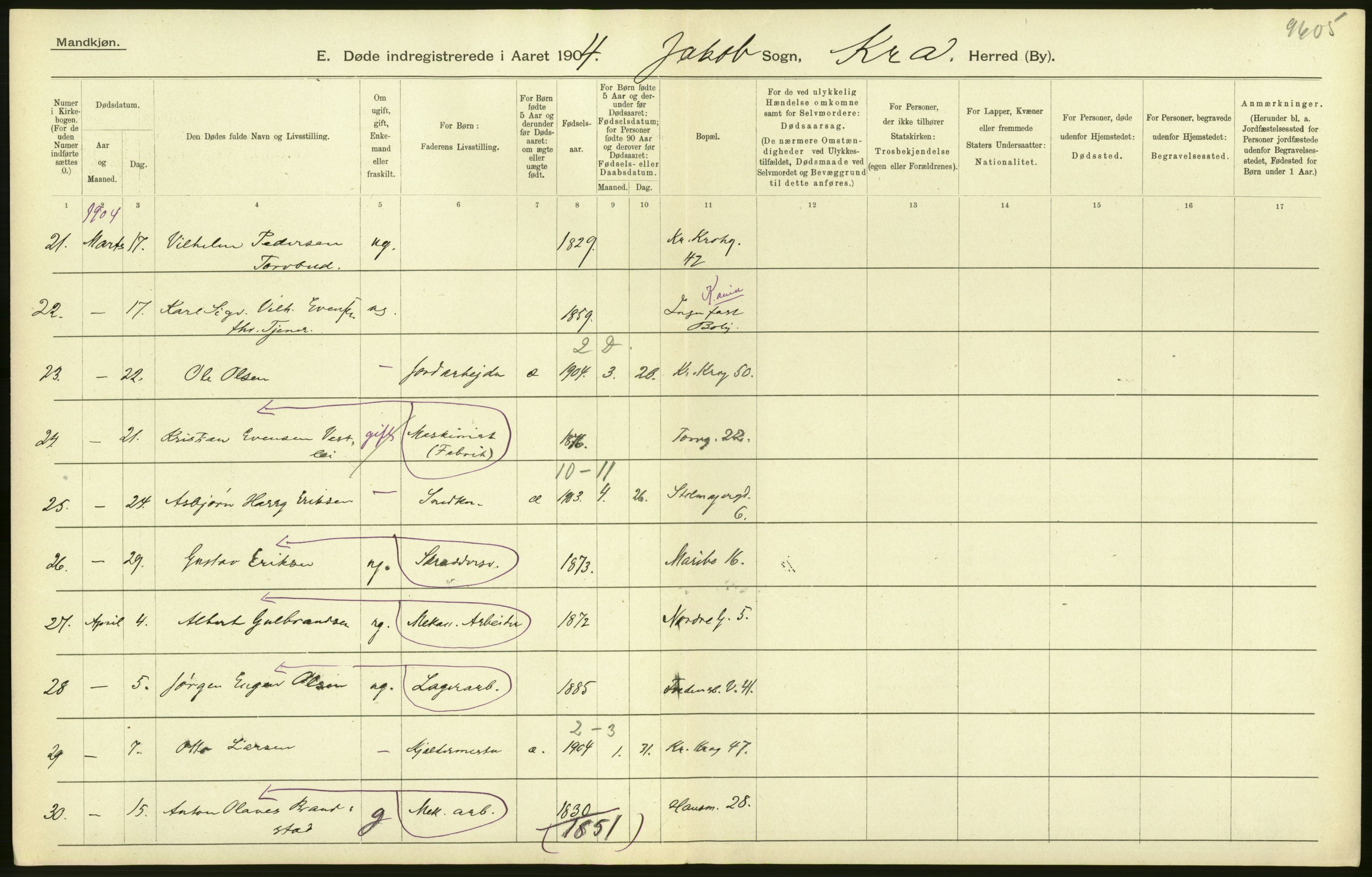 Statistisk sentralbyrå, Sosiodemografiske emner, Befolkning, AV/RA-S-2228/D/Df/Dfa/Dfab/L0004: Kristiania: Gifte, døde, 1904, p. 388