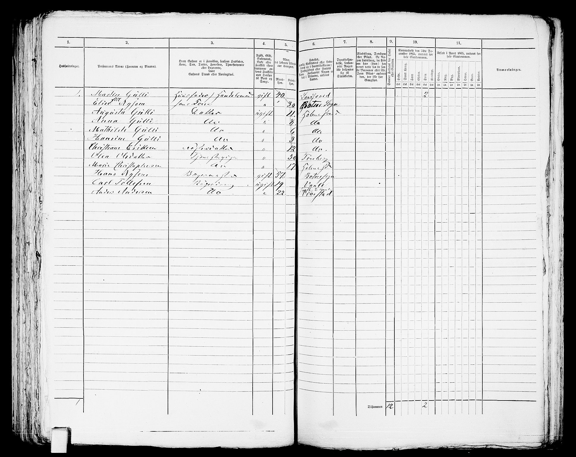 RA, 1865 census for Botne/Holmestrand, 1865, p. 210