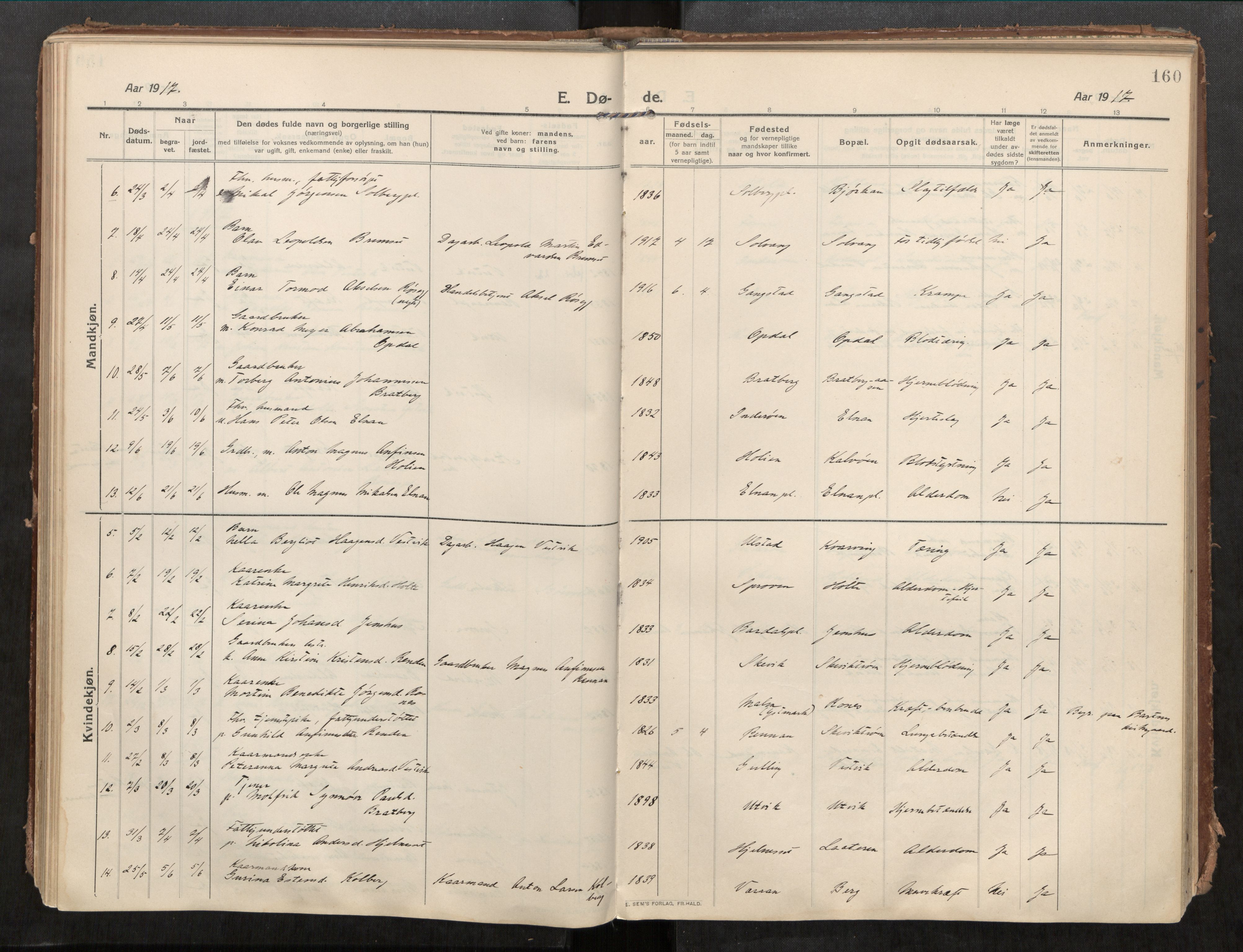 Beitstad sokneprestkontor, SAT/A-1162/I/I1/I1a/L0001: Parish register (official) no. 1, 1912-1927, p. 160