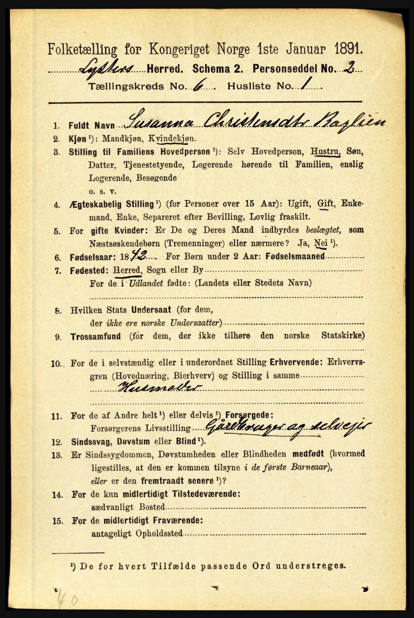 RA, 1891 census for 1426 Luster, 1891, p. 2163