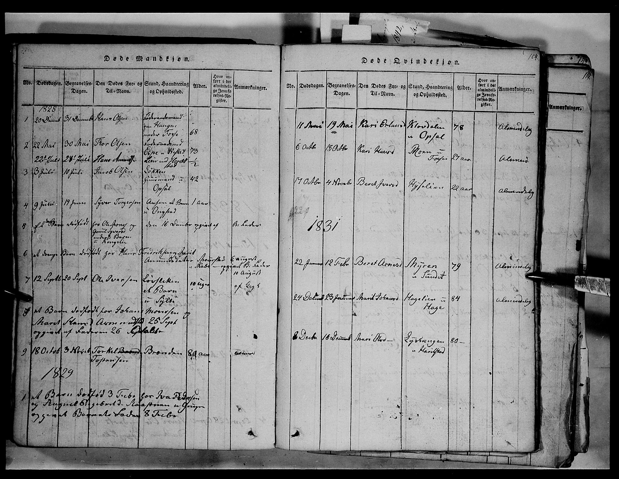 Fron prestekontor, SAH/PREST-078/H/Ha/Hab/L0003: Parish register (copy) no. 3, 1816-1850, p. 104