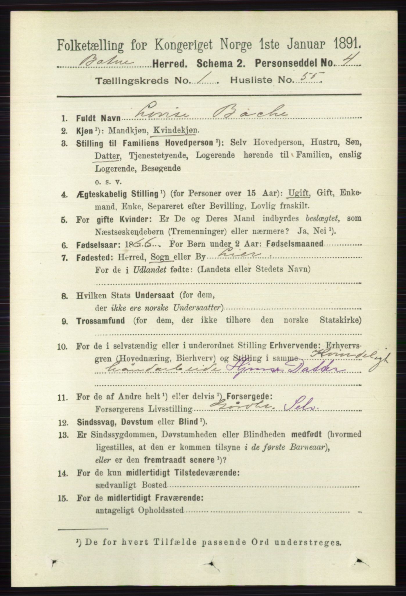 RA, 1891 census for 0715 Botne, 1891, p. 474