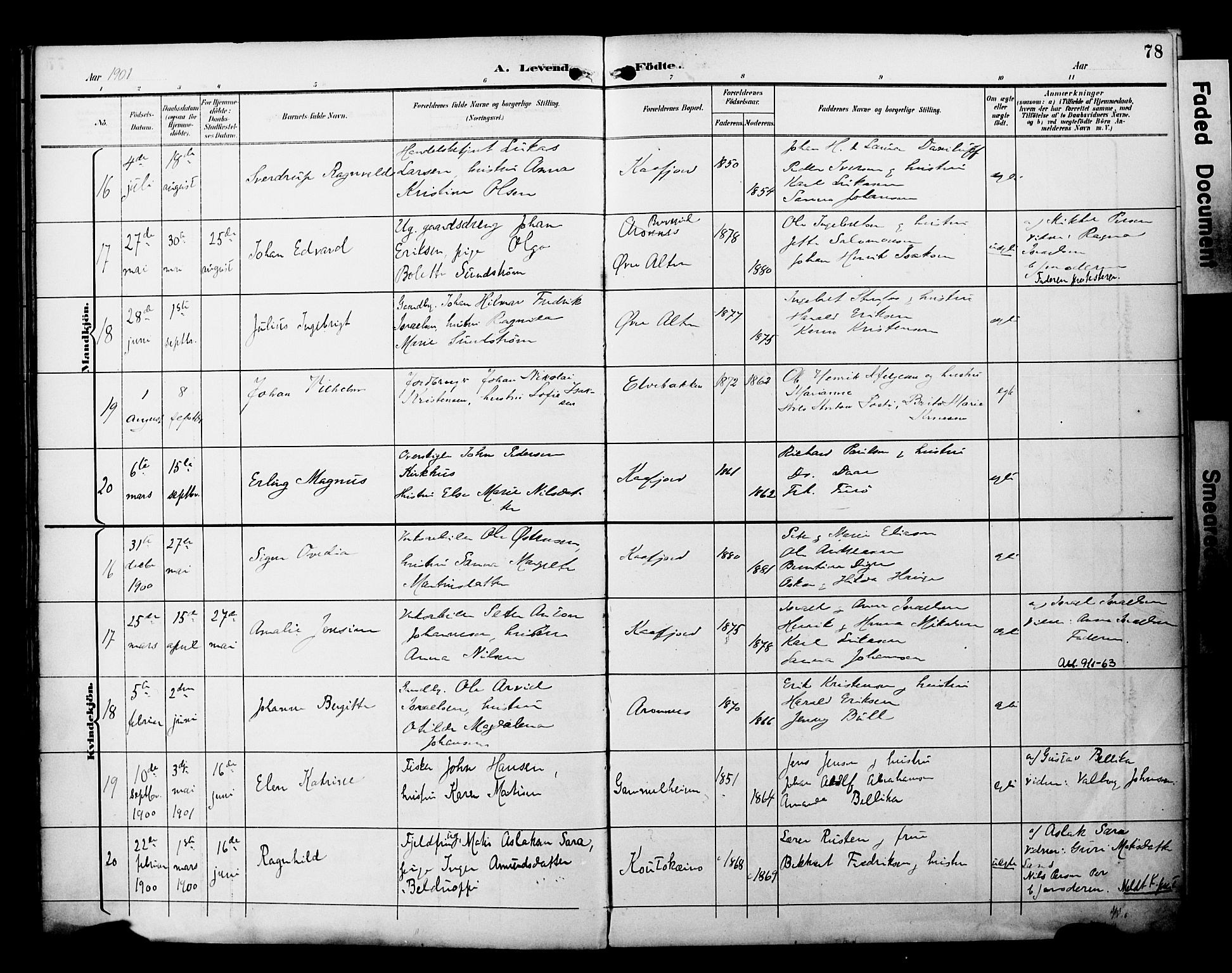 Alta sokneprestkontor, SATØ/S-1338/H/Ha/L0003.kirke: Parish register (official) no. 3, 1892-1904, p. 78