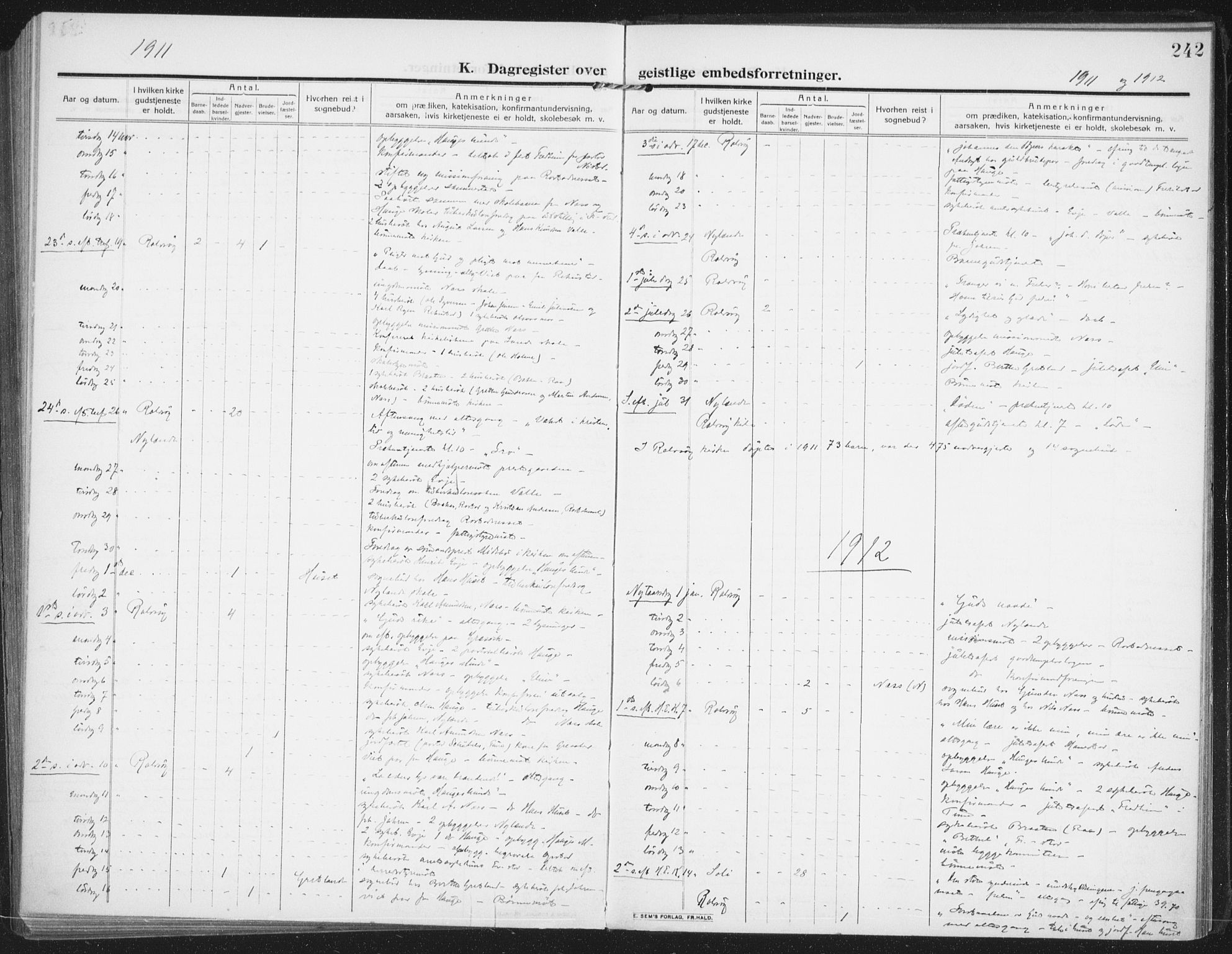 Rolvsøy prestekontor Kirkebøker, SAO/A-2004/F/Fa/L0002: Parish register (official) no. 2, 1909-1917, p. 242