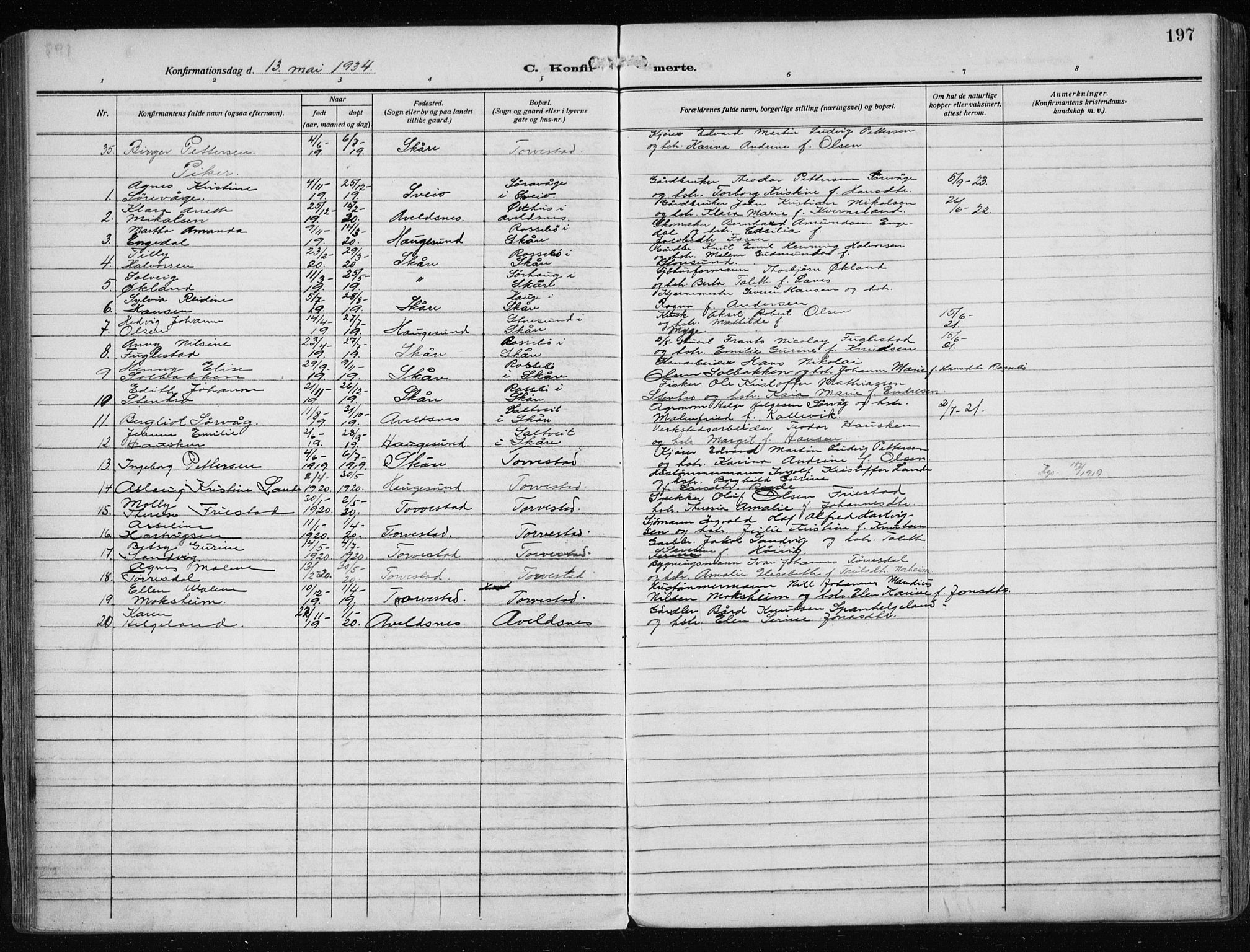 Haugesund sokneprestkontor, AV/SAST-A -101863/H/Ha/Haa/L0010: Parish register (official) no. A 10, 1909-1935, p. 197